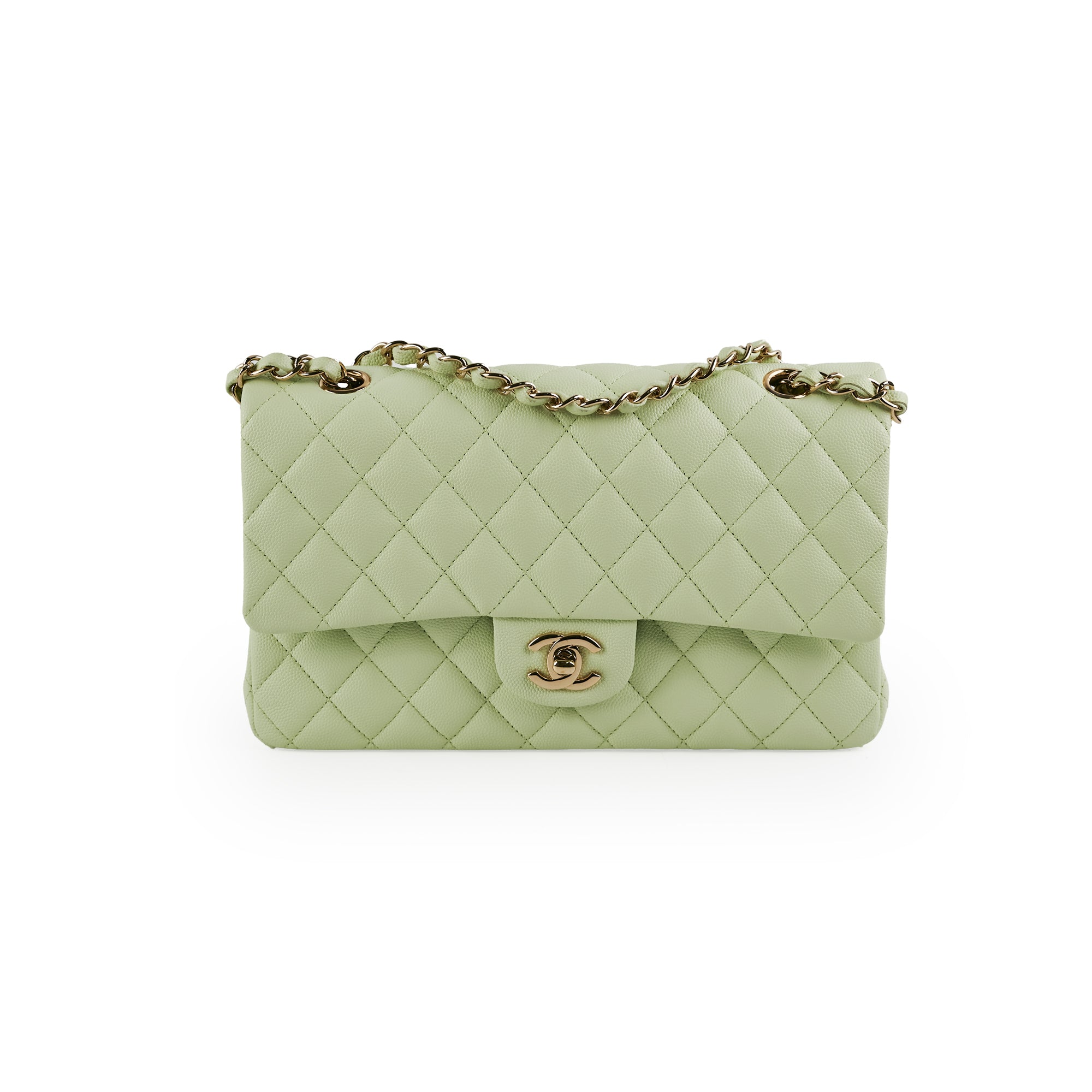 Chanel Medium Caviar Leather Double Classic Flap Bag in Light Green - Luxury Designer Handbag for Women, Perfect for Parties, Weddings & Everyday Elegance