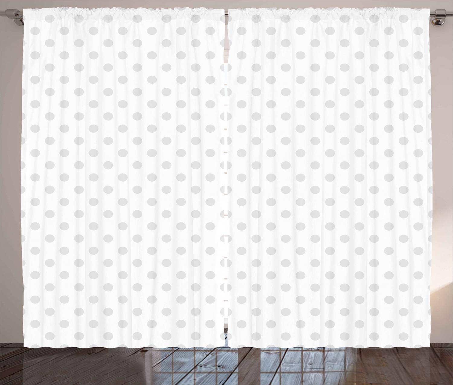 Ambesonne Grey Curtains - Small Polka Dots on White Backdrop, Retro Spotted Traditional Pastel Pattern Window Drapes, 2 Panel Set (108