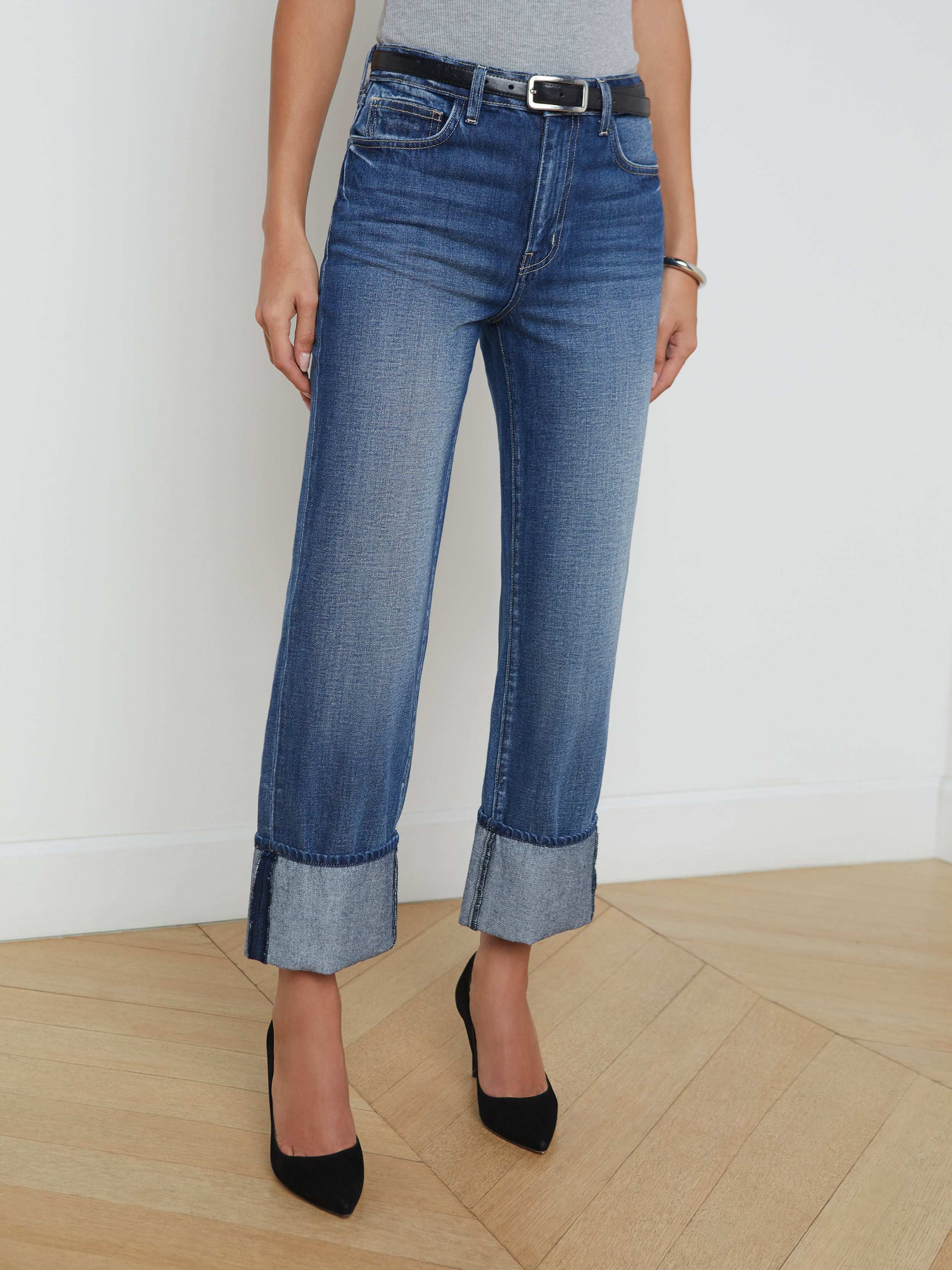 Leighton Cropped Cuffed Jean - Women's High Waist Distressed Denim Pants for Casual Outfits & Streetwear Fashion