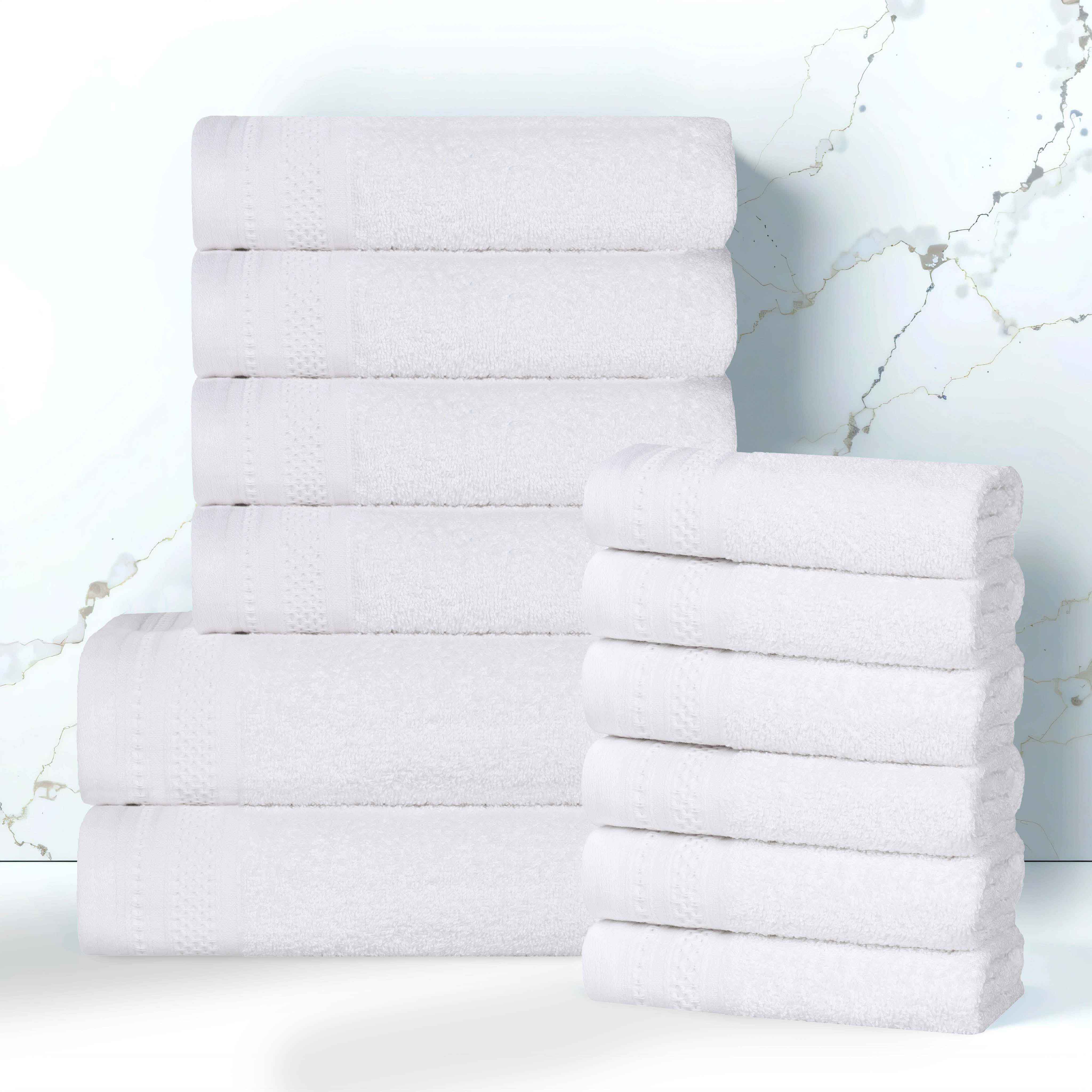Premium Honeycomb Textured Waffle Border 12-Piece Luxury Cotton Towel Set - Soft & Absorbent Bath, Spa, and Guest Towels for Home & Hotel Use
