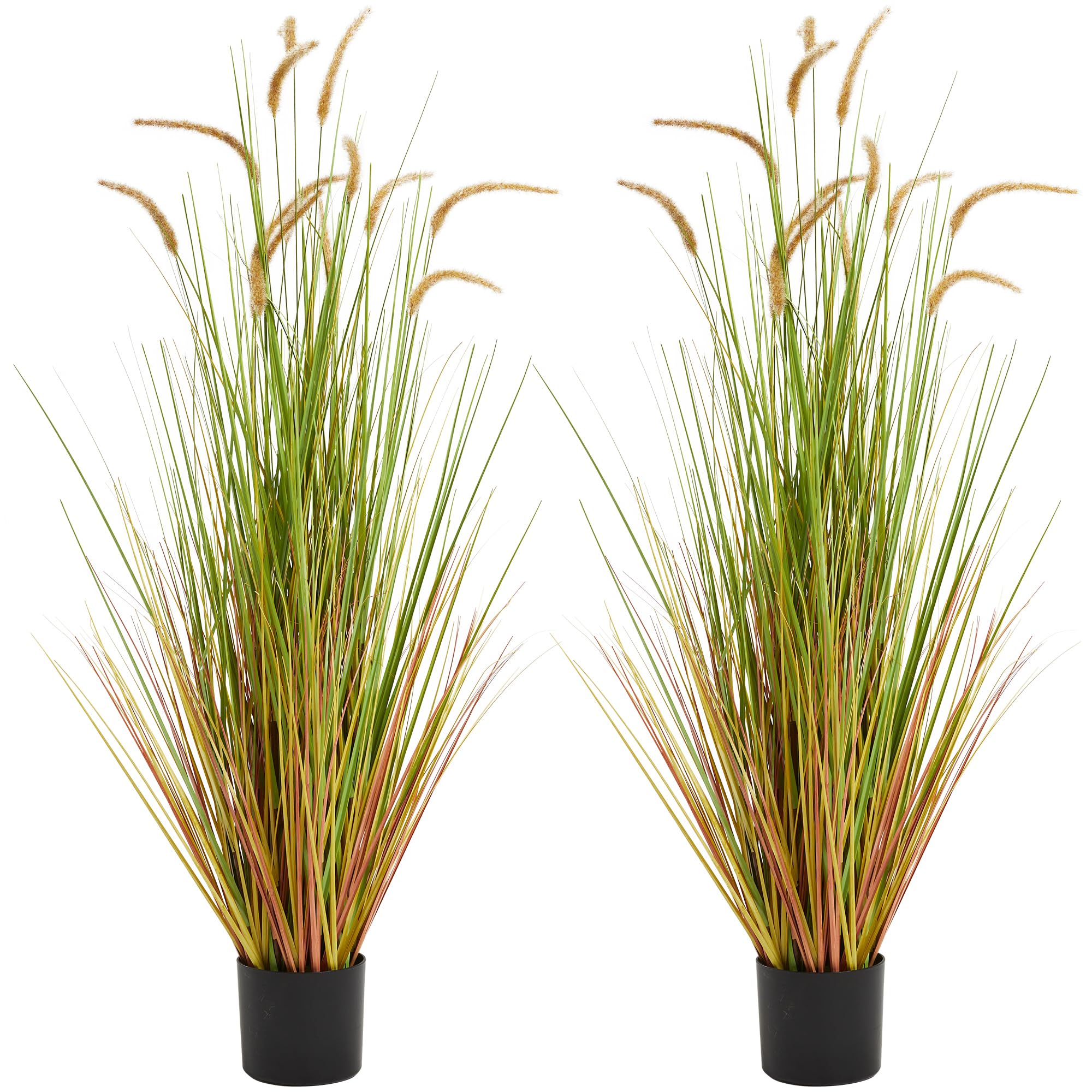 5ft Artificial Horsetail Reed Grass 2-Pack - 59in Tall Fake Grass Plants for Indoor & Outdoor Decor - Potted Faux Greenery for Home, Office, Wedding & Event Decoration - Yellow