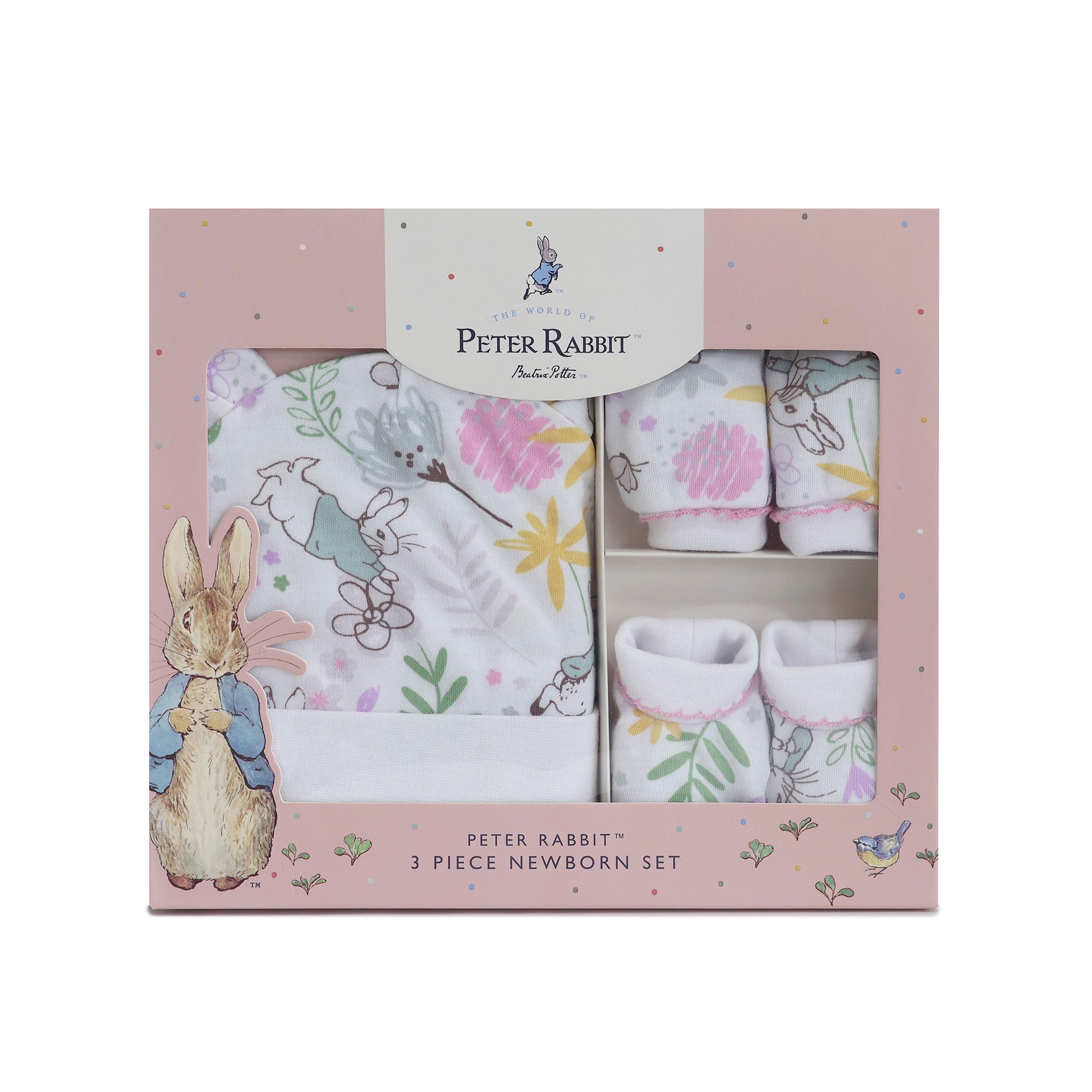 Peter Rabbit 'New Adventure' 3-Piece Baby Layette Set - Soft Pink Cotton Outfit for Newborns | Perfect for Photoshoots, Gift Giving & Special Occasions