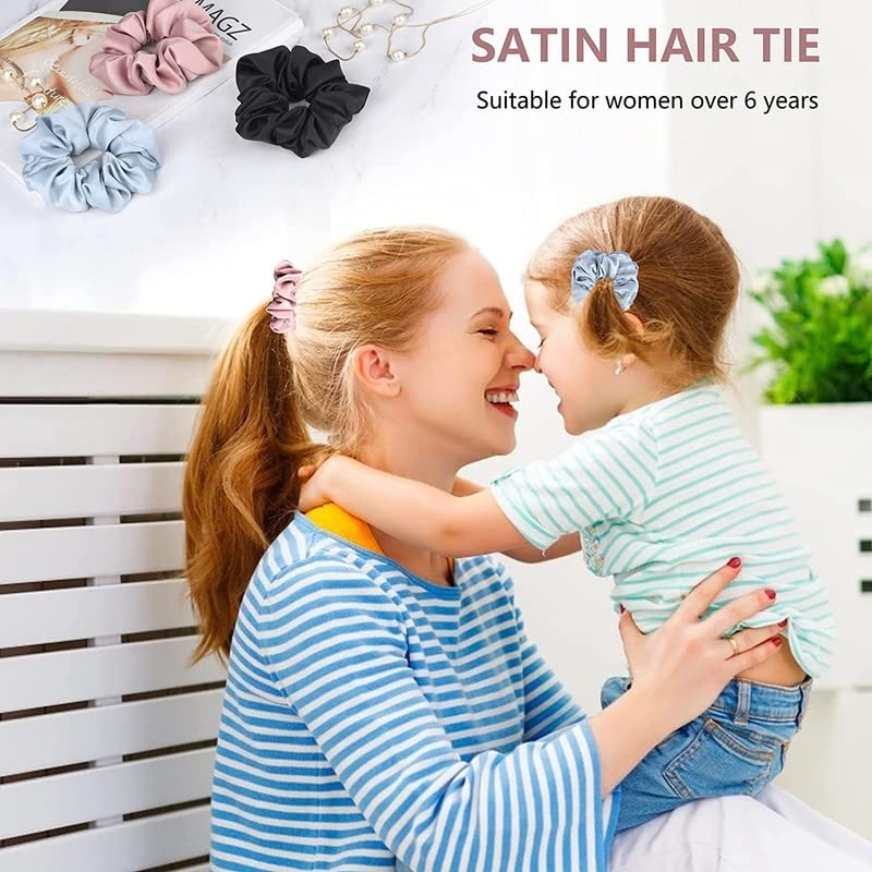 Soft Satin Hair Scrunchies 3-Pack - Gentle Hair Ties & Elastics for Women & Girls - Perfect for Ponytails, Braids & Bun Hairstyles - Ideal for Workouts, Office & Everyday Use