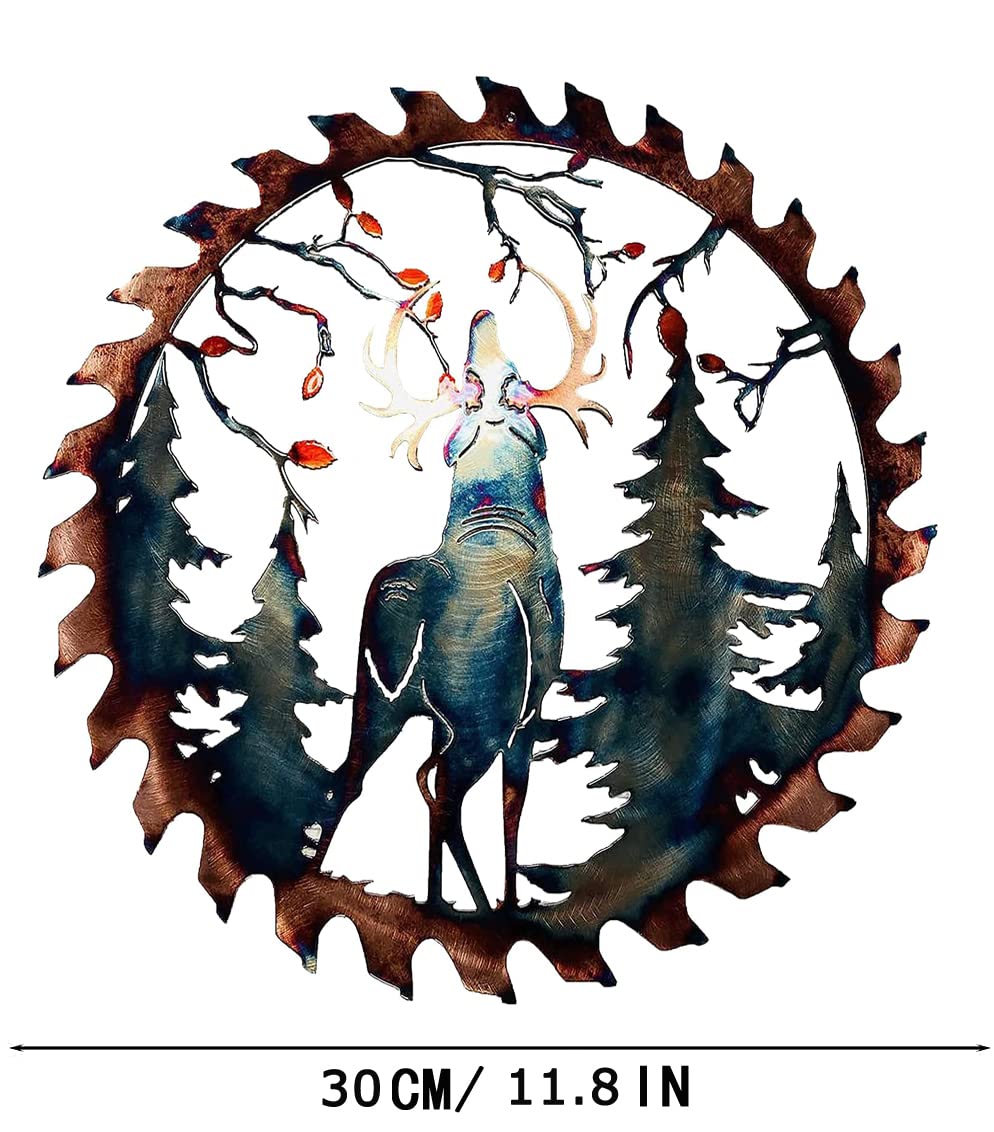 Metal Elk Wall Art Decor - Handcrafted Saw Blade Elk Head Wall Hanging for Home & Office - Rustic Wildlife Decor for Living Room, Bedroom, Bathroom - Perfect for Cabin, Lodge & Western Style Interior Design
