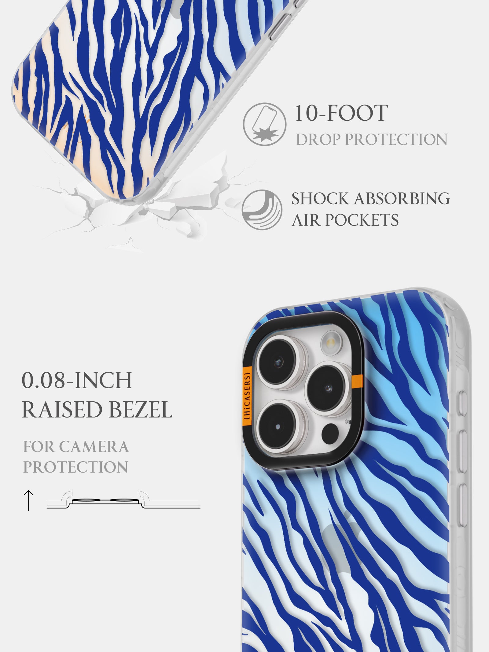 Zebra Pattern Iridescent Phone Case - Blue | Trendy Protective Cover for iPhone & Samsung | Perfect for Everyday Use, Travel & Fashion Accessories