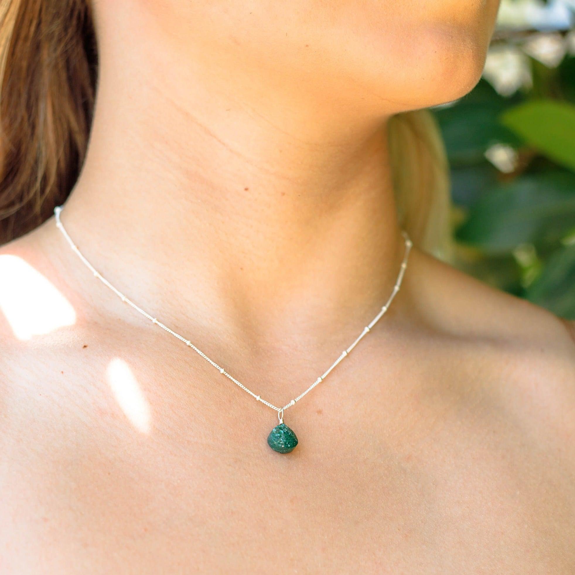 Tiny Aventurine Teardrop Crystal Pendant Necklace - Natural Gemstone Jewelry for Women - Perfect for Meditation, Healing & Everyday Wear