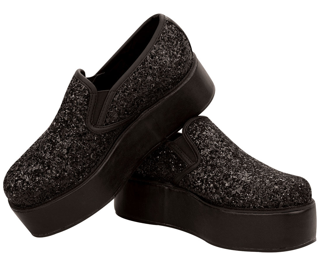 T.U.K Black Glitter WHATEVER Slip On Creepers - Punk Rock Platform Shoes for Women & Men | Perfect for Concerts, Gothic Fashion & Alternative Style Outfits