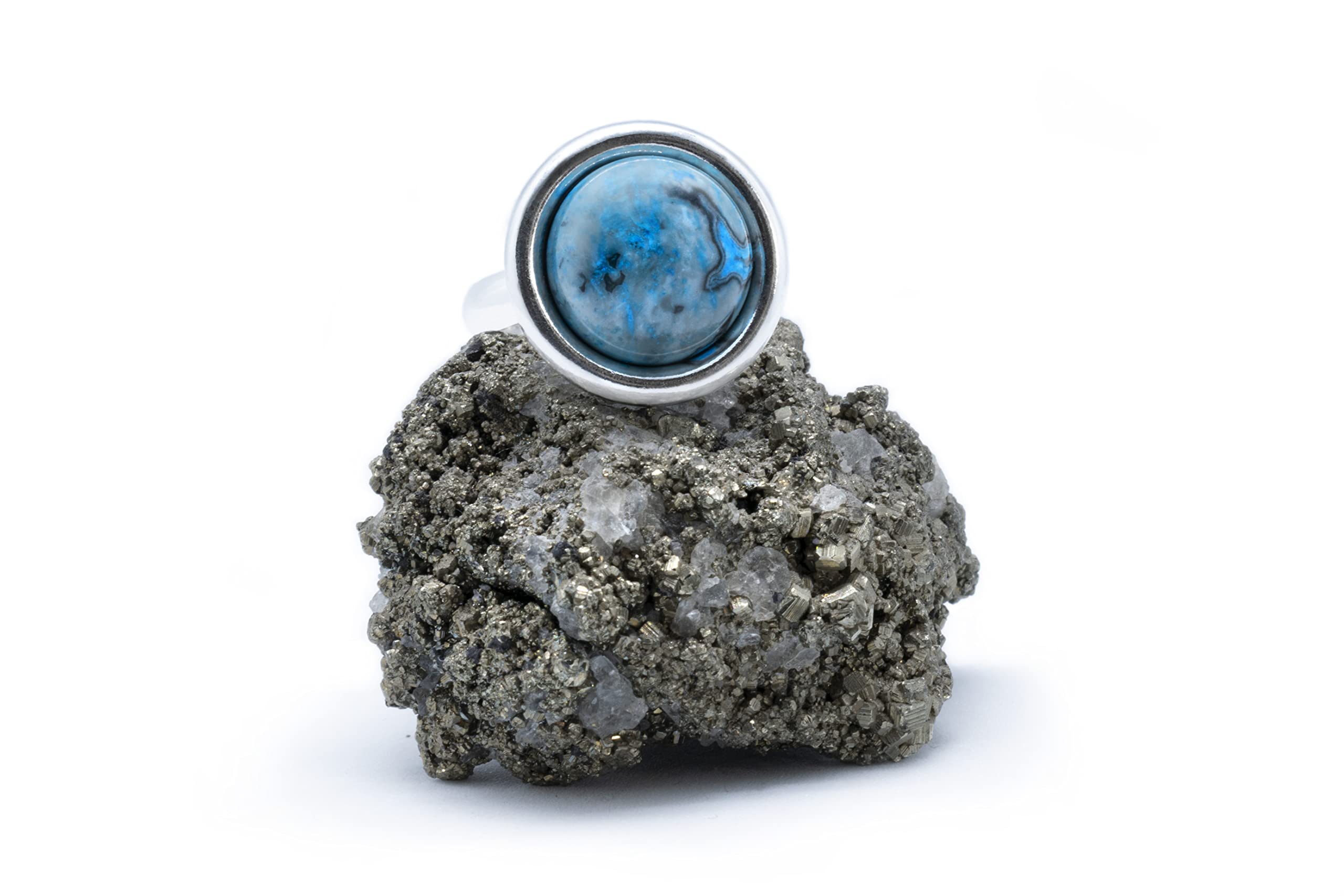 925 Silver Adjustable Ring with Natural Blue Jasper Stone (12mm) - Unisex Sizing XS to XXXL - Free Gift Box Included - Perfect for Gifts, Weddings & Everyday Wear