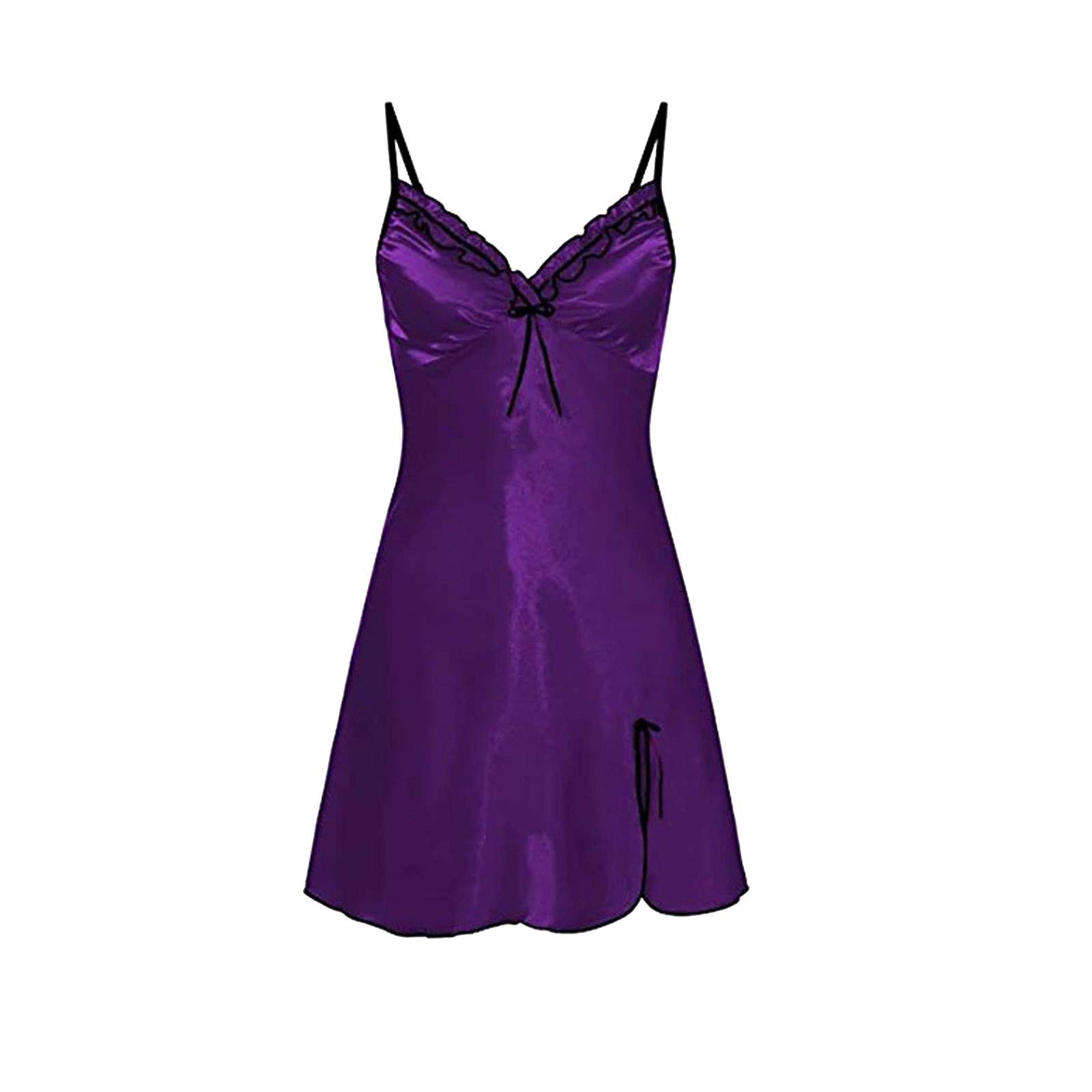 Sexy Satin V-Neck Nightgown for Women - Plus Size Lingerie with Open Back & Hem Detail - Perfect for Valentine's Day, Honeymoon or Romantic Nights