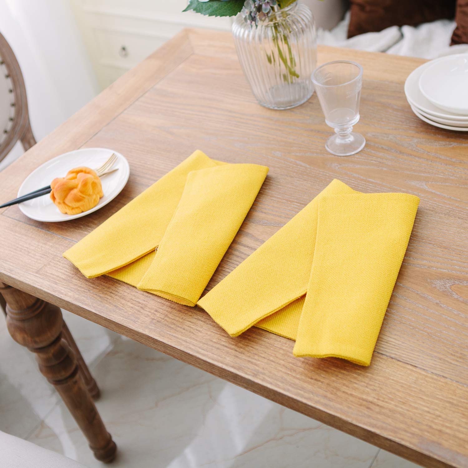 4-Piece Soft Handmade Faux Linen Placemats Set - Heat Resistant 12x18 Inch Table Mats for Dining & Kitchen - Elegant Yellow Home Decor (Perfect for Dinner Parties, Holiday Gatherings & Everyday Use)