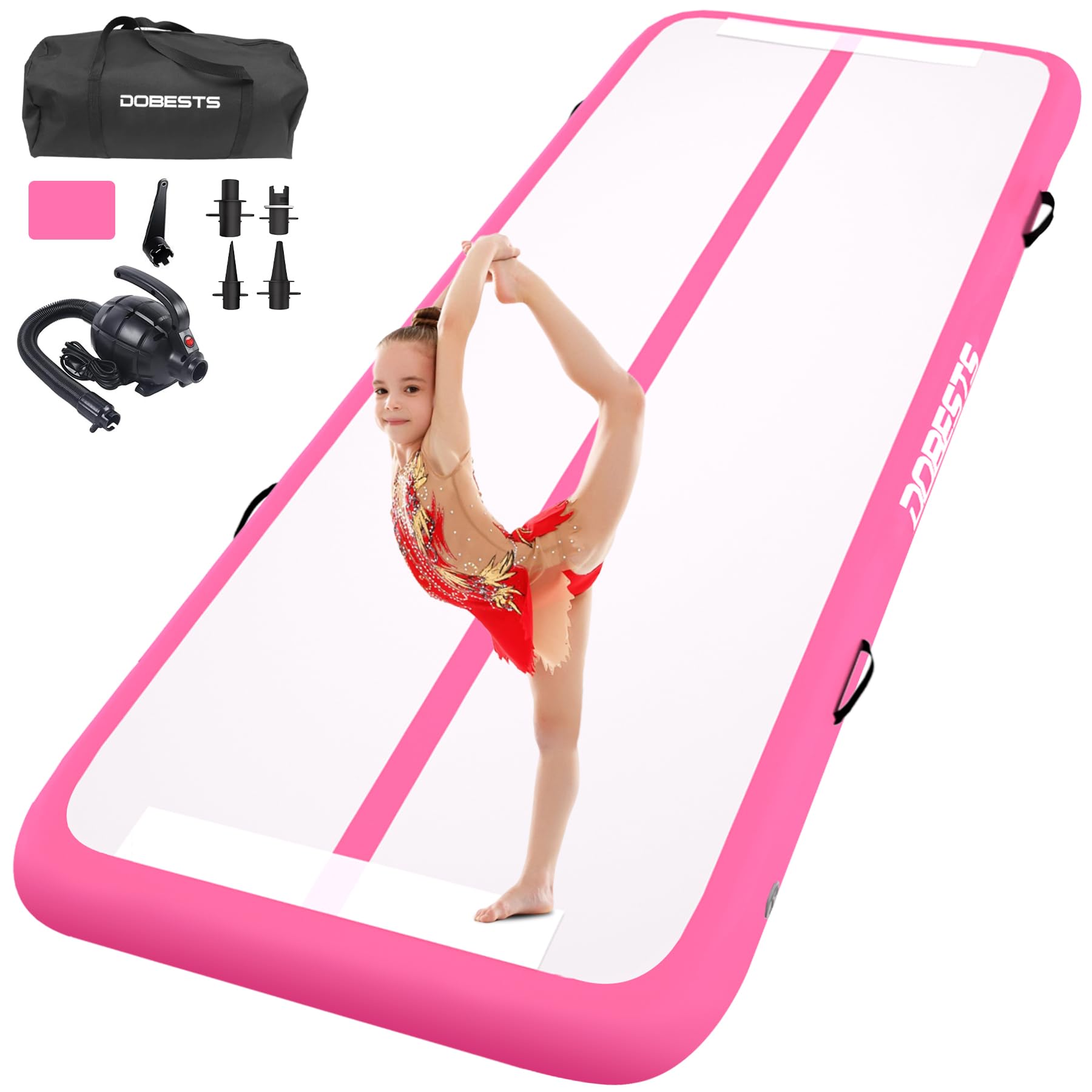DOBESTS Inflatable Gymnastics Tumbling Mat - 6.6ft/10ft/13ft/16ft/20ft Air Track for Home & Gym Training with Electric Pump - Perfect for Gymnastics Practice, Tumbling, Cheerleading & Fitness Workouts