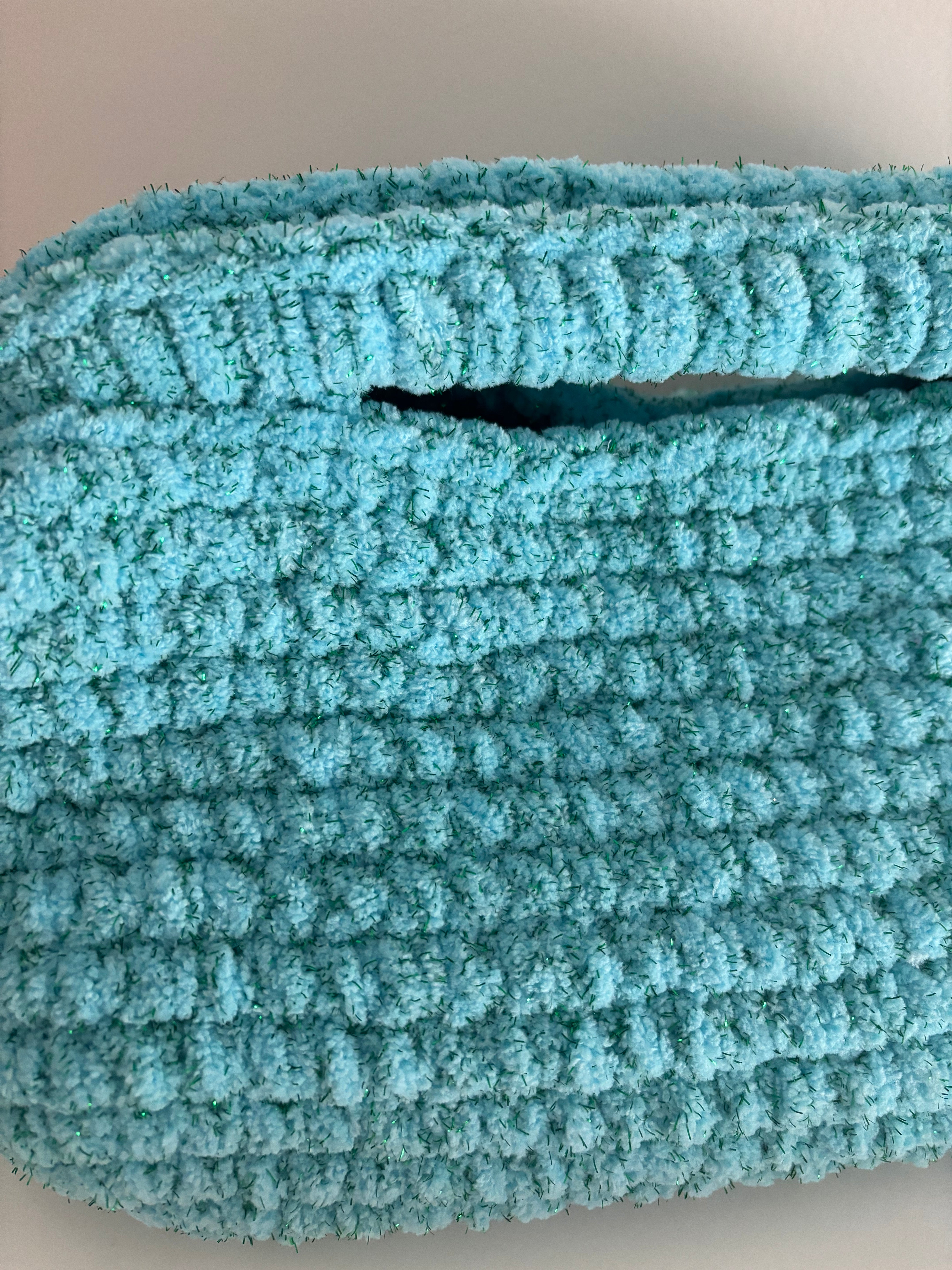Mel Velvet Clutch Bag in Blue with Glitter Green Yarn - Elegant Evening Purse for Parties, Weddings & Special Events