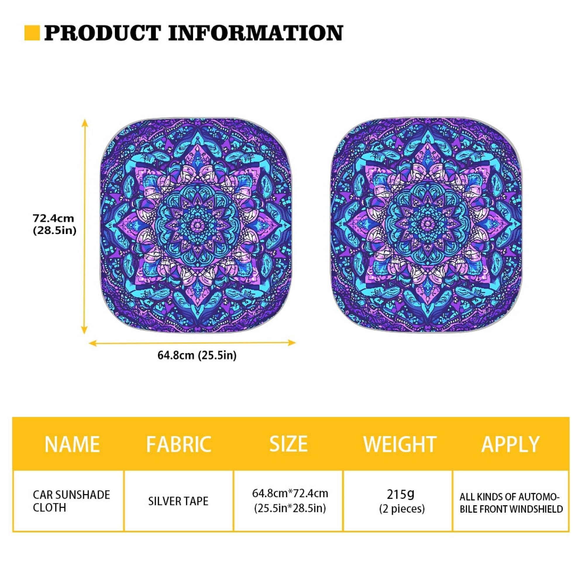 Mandala Purple Car Windshield Sun Shade - UV Protection Sun Visor for Auto Front Window - Perfect for Road Trips & Outdoor Travel - Easy Foldable Sunshield for Sedans, SUVs, Trucks