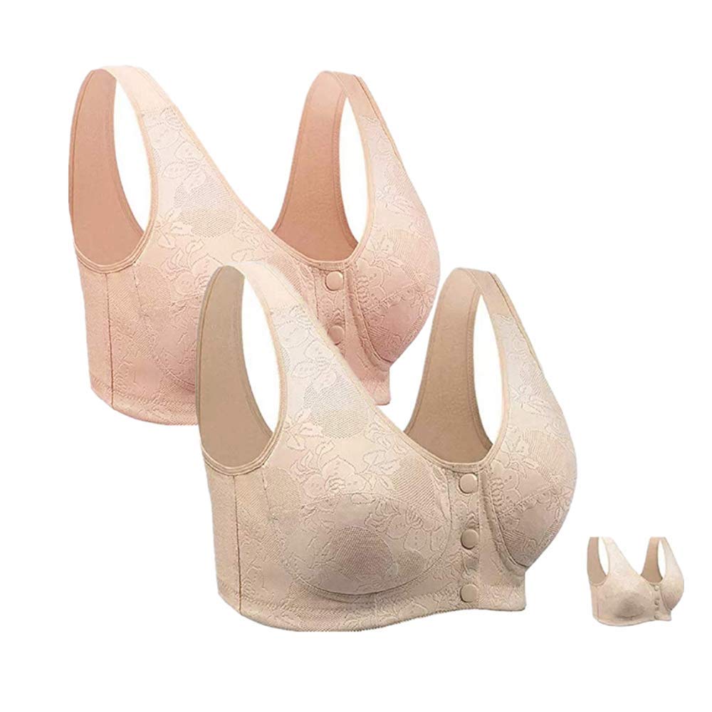 Wireless Cotton Soft Cup Everyday Bras for Women - Front Rose Lace Post-Surgical Support (34-42B/C) | Comfortable Daily Wear & Recovery After Surgery