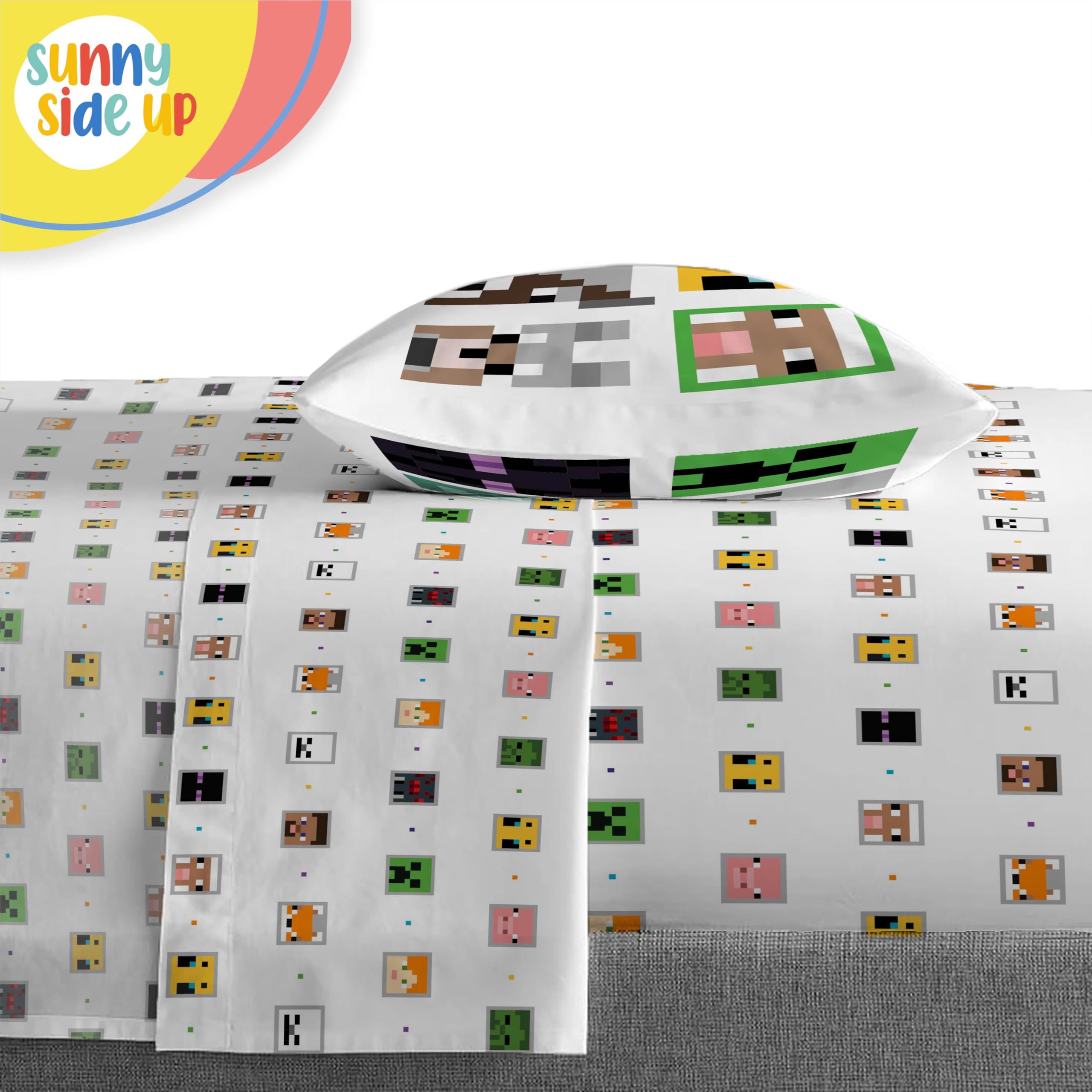 **Sunny Side Up Minecraft Twin Comforter Set - 5-Piece Kids Bedding with Comforter, Sheets & Pillowcase - Ultra Soft Microfiber Gamer Bed Set for Boys & Girls - Perfect for Bedrooms, Sleepovers & Gaming Rooms**