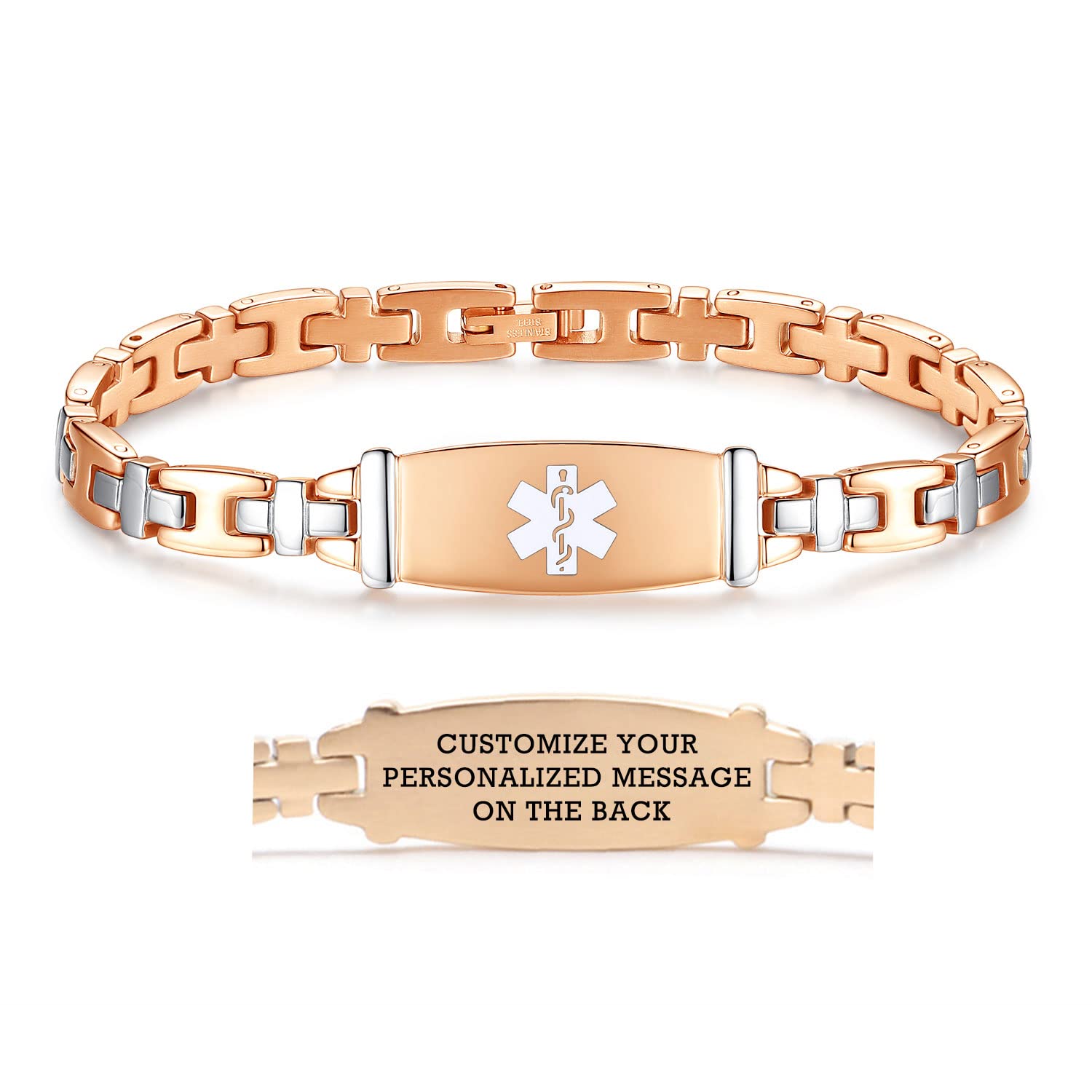 LinnaLove Women's Medical Alert ID Bracelet - Stainless Steel Emergency Medical Bracelet for Women - 7.5 Inch Adjustable - Perfect for Daily Wear, Travel & Health Safety