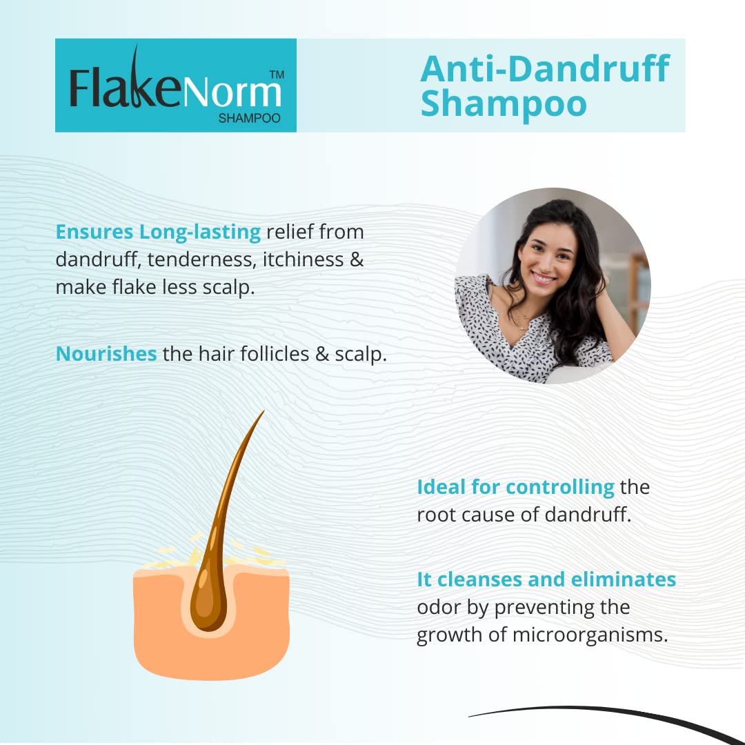 Flake Norm Anti-Dandruff Shampoo 60ml (Pack of 2) - For Men & Women | Long-Lasting Nourishment & Smooth Hair | Reduces Dandruff, Scalp Tenderness & Itchiness | Contains Asiatica Extract & Olive Oil | Perfect for Daily Hair Care & Scalp Treatment
