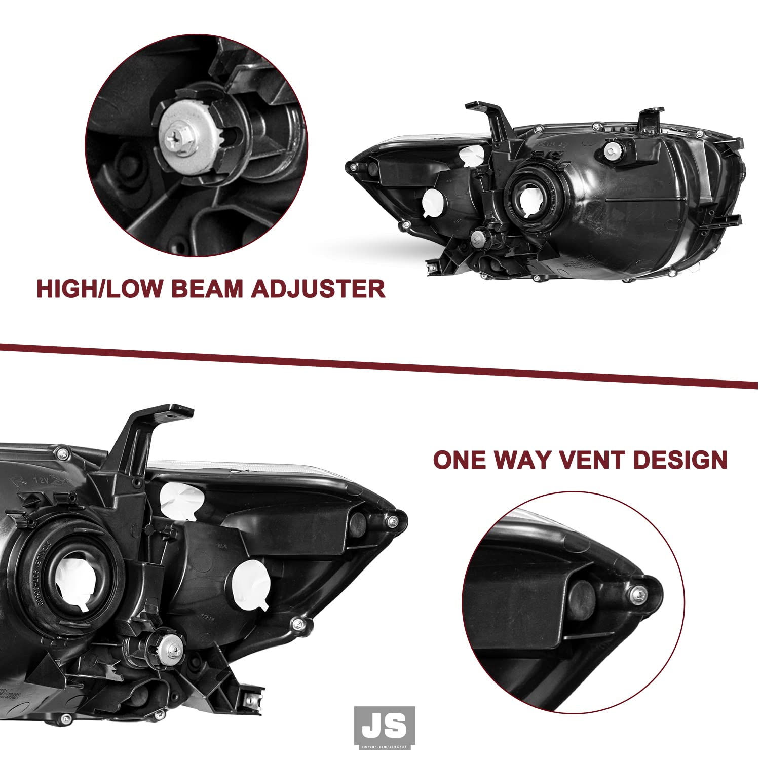 JSBOYAT Headlight Assembly Replacement for 2008-2010 Toyota Highlander - Driver & Passenger Side - Perfect for Night Driving & Foggy Conditions