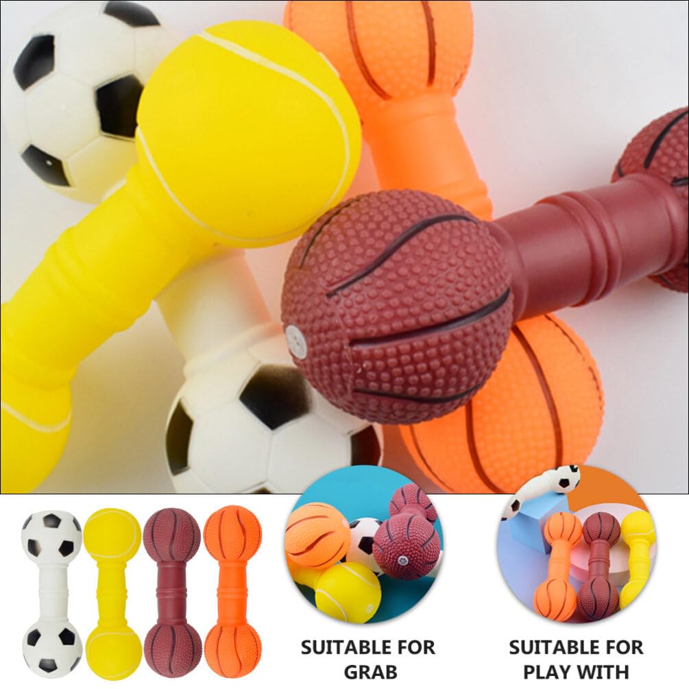 Balacoo 4-Piece Vinyl Dumbbell Dog Chew Toy - Squeaky Interactive Puppy Teething Toy for Small & Medium Dogs - Perfect for Playtime, Training & Dental Health