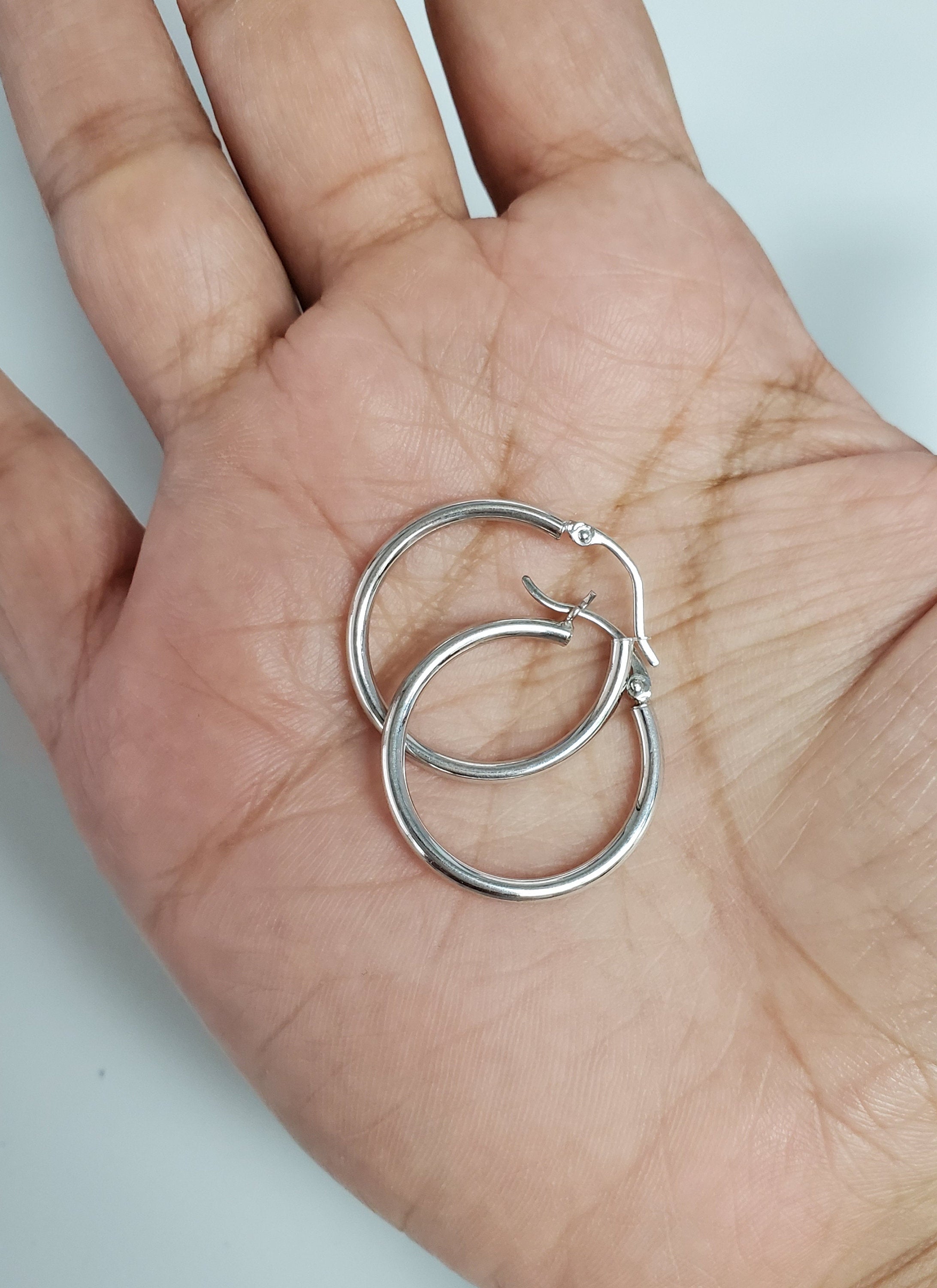 14K White Gold Hoop Earrings - 1 Inch Polished Circle Earrings for Women, Perfect for Everyday Wear, Parties & Special Occasions