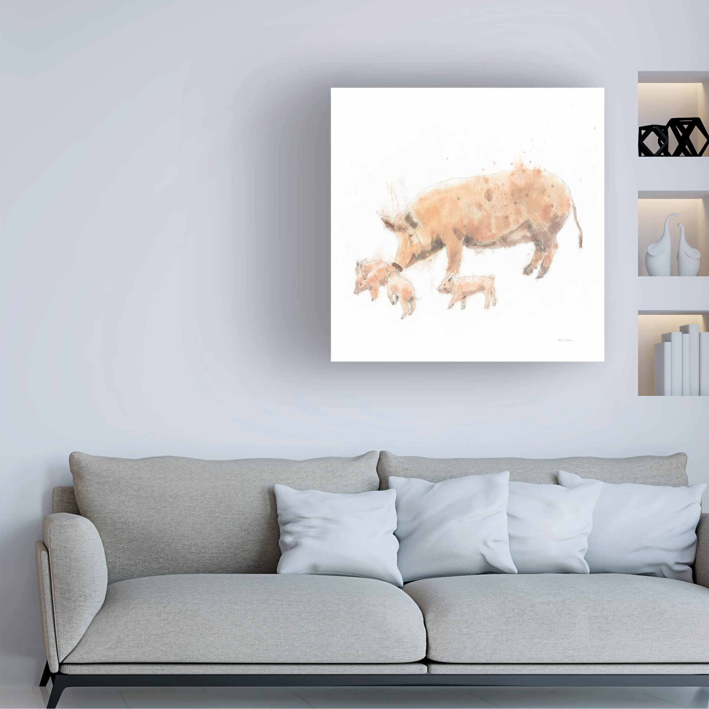 Trademark Fine Art 'Pig and Piglet' Canvas Wall Art by Emily Adams - Perfect for Nursery, Farmhouse Decor & Animal Lover Gifts
