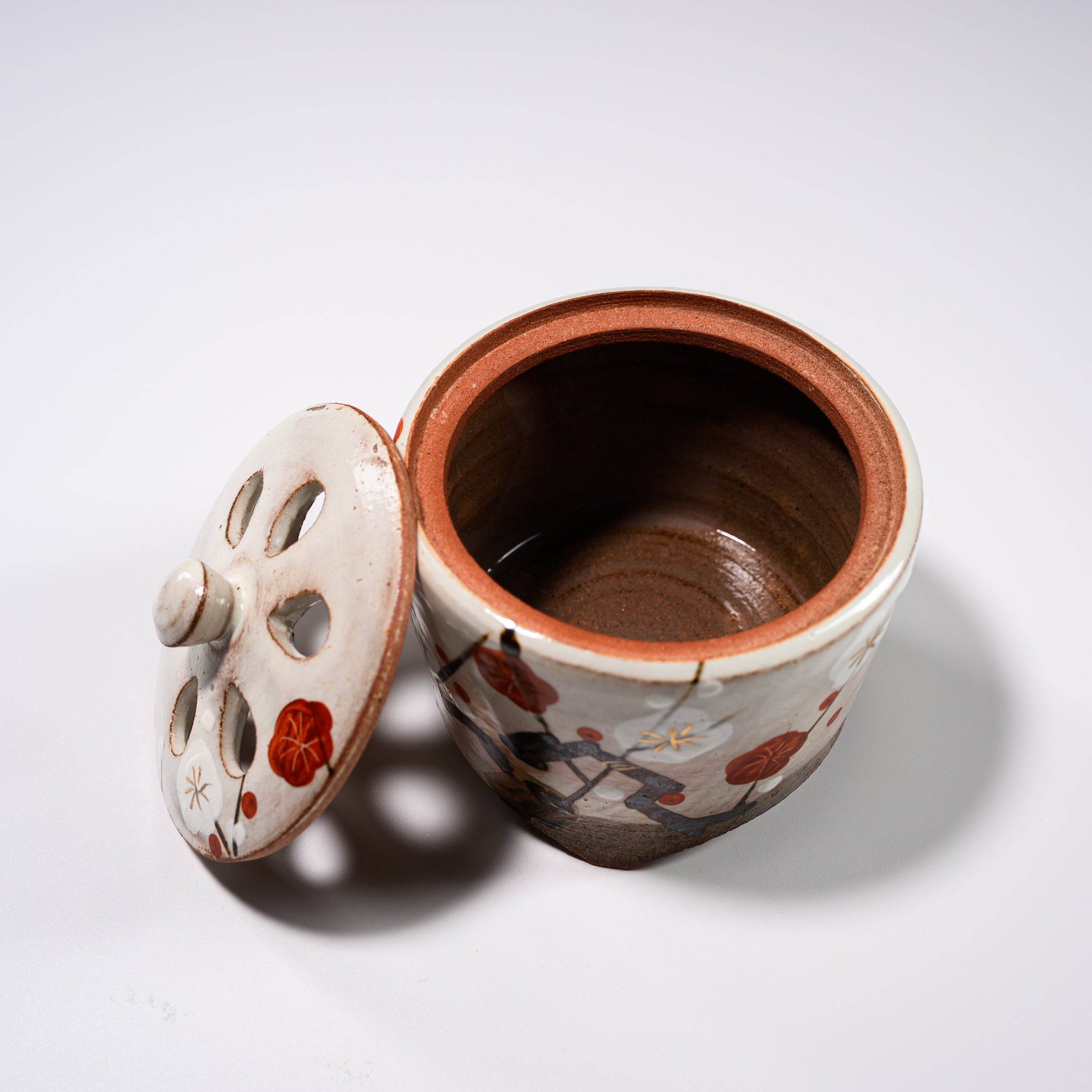 Premium Kyo Kiyomizu Ware Ceramic Incense Burner - Kenzante Plum Design for Aromatherapy & Zen Meditation | Japanese Home Decor & Spiritual Gift
