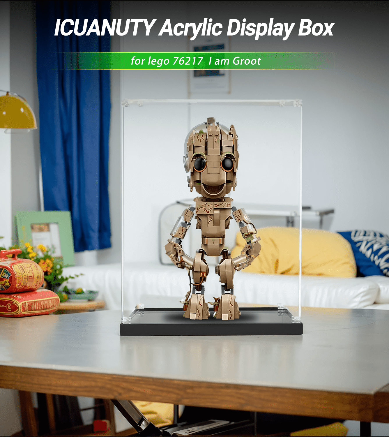 ICUANUTY Lego Marvel I am Groot 76217 Display Case - Clear Acrylic Showcase for Collectible Building Sets - Perfect for Home Decor, Office Display & Gift Giving