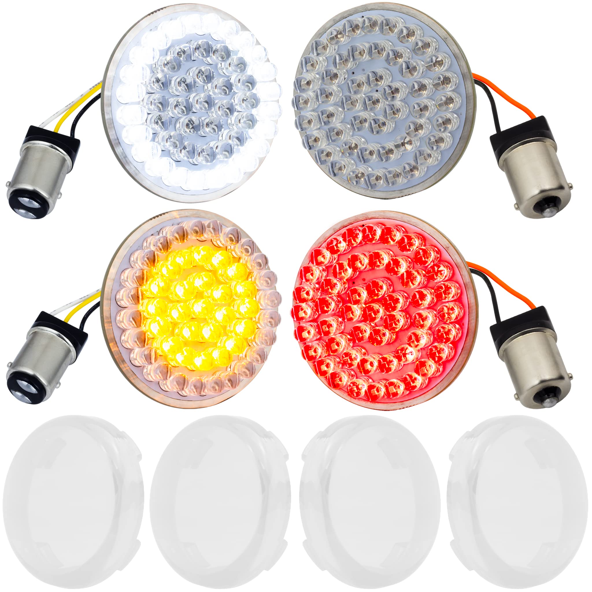 Eagle Lights 2 Inch LED Turn Signal Kit for Harley Davidson Motorcycles - Front 1157 & Rear Red 1156 Bulbs with Clear Lenses - Perfect for Custom Bike Upgrades and Night Riding Safety