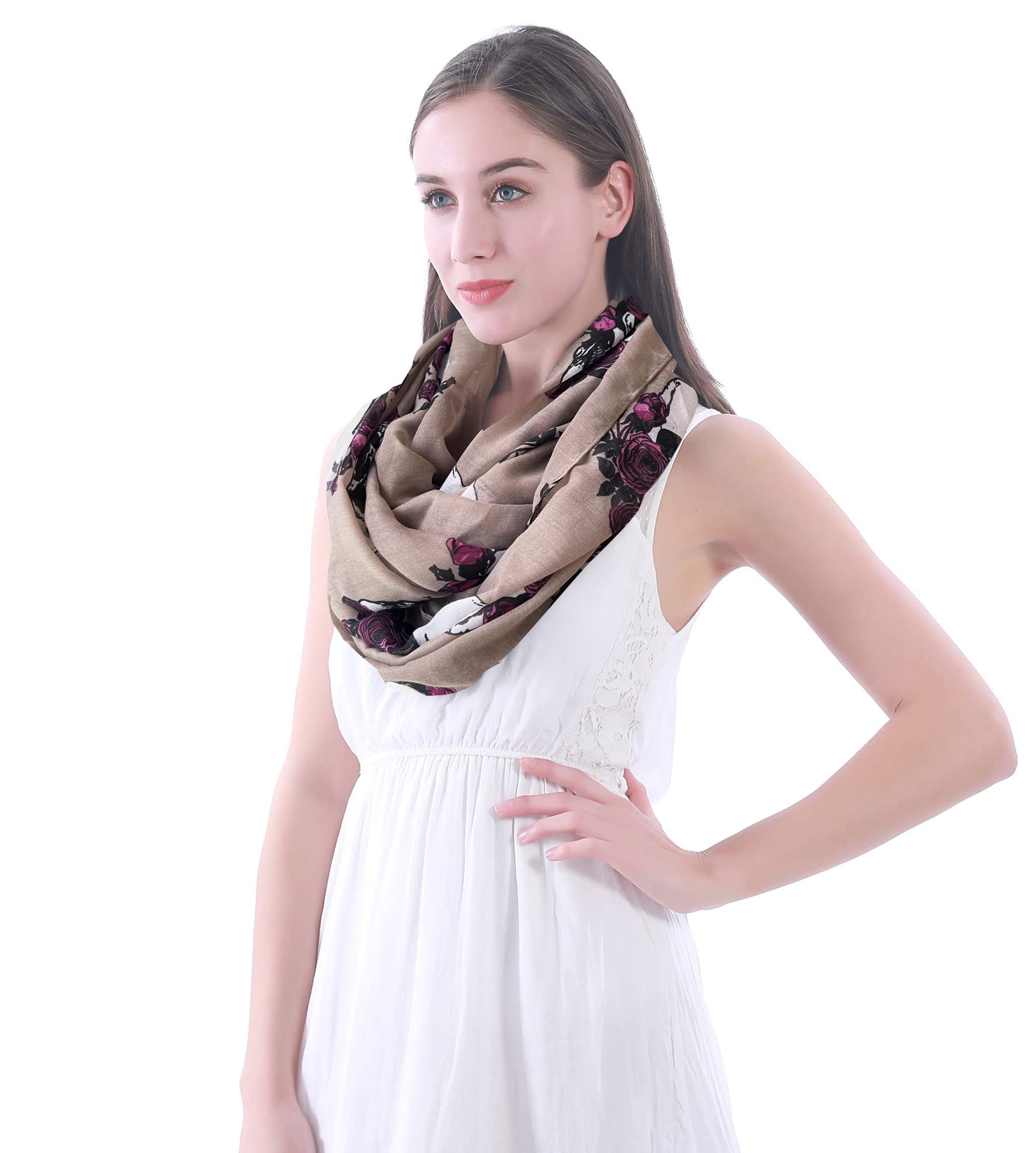 Lina & Lily Women's Lightweight Skull Rose Print Infinity Scarf - Fashion Accessory for Fall Winter Outfits, Casual Wear & Gift Ideas