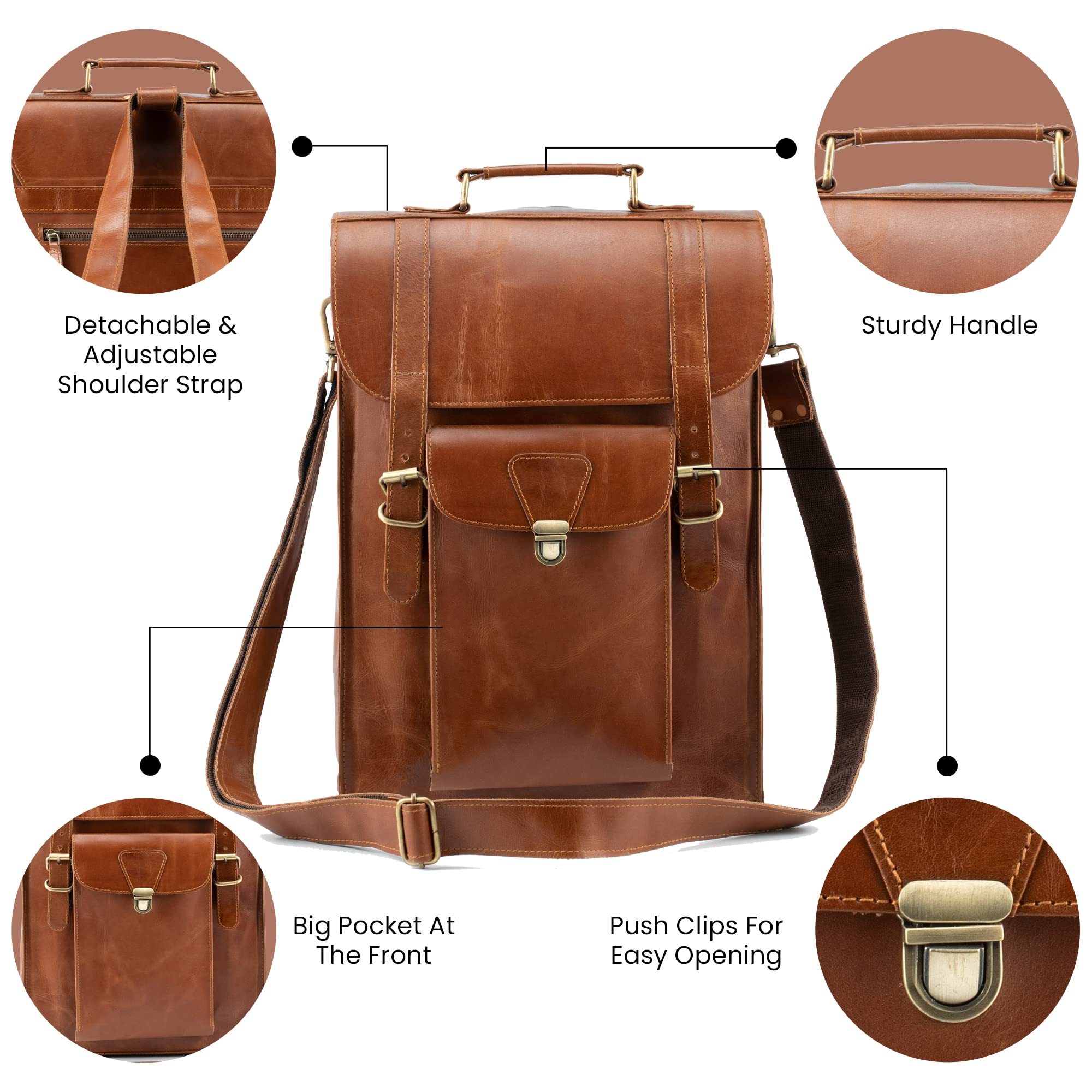 Handmade Genuine Leather Backpack - Convertible to Vertical Messenger Bag for 17 Inch Laptop - Business & Travel Computer Bag (Brown) | Perfect for Office Commute, College Students & Digital Nomads