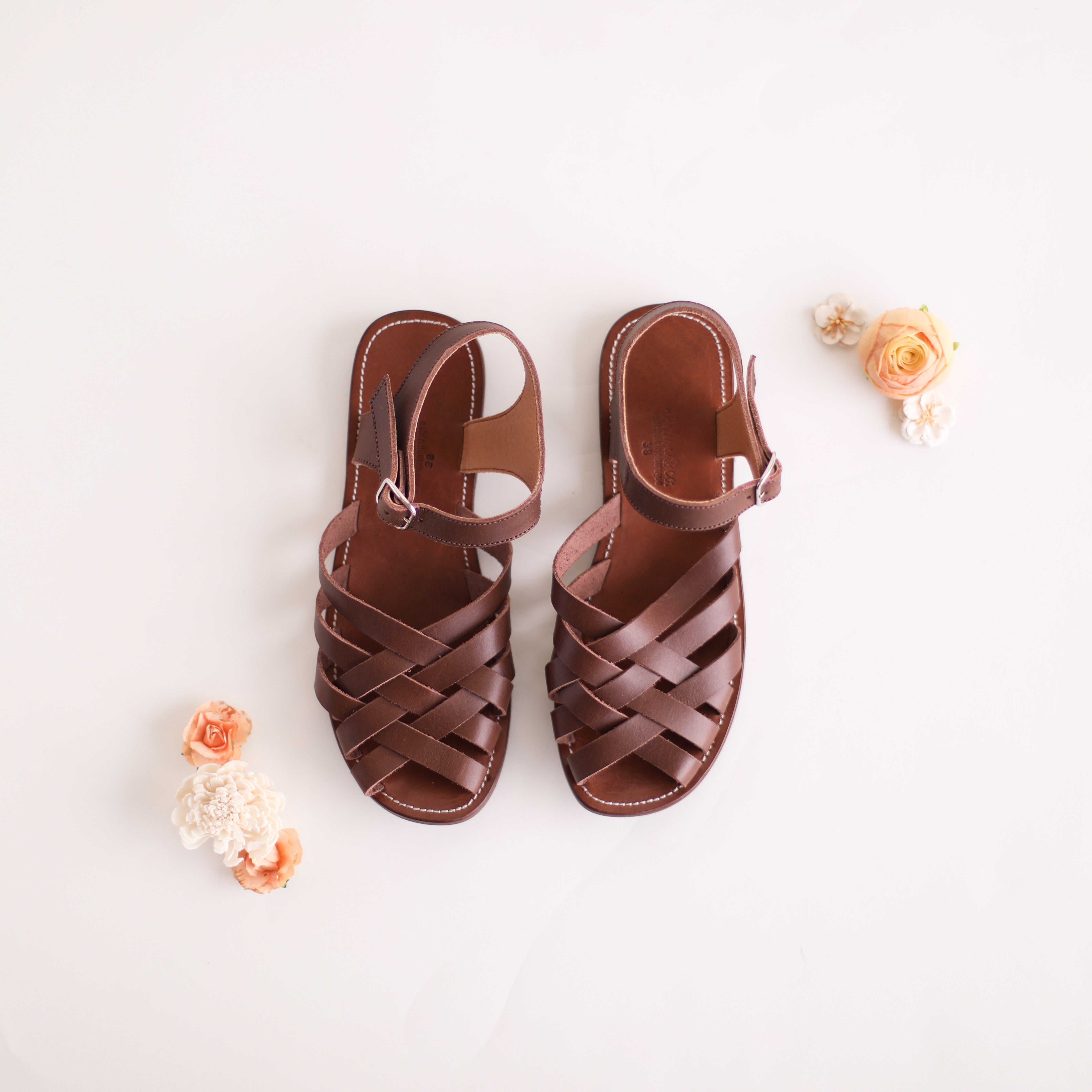 Women's Leather Sandals - Espresso Isla Comfortable Strappy Flat Sandals for Summer, Beach, Travel & Casual Outfits