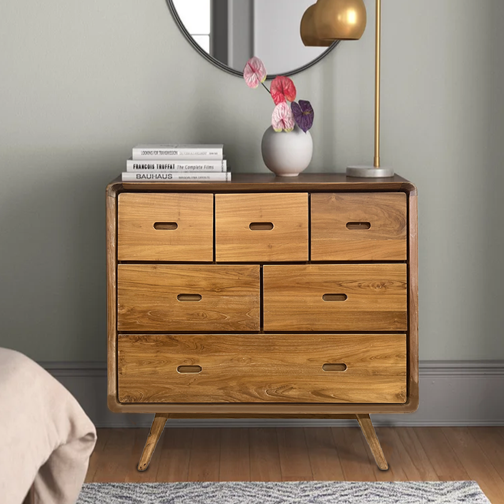 Reiko Teak Wood Dresser - Stylish and Durable Wooden Chest of Drawers for Bedroom Storage | Perfect for Organizing Clothes, Accessories & Home Decor