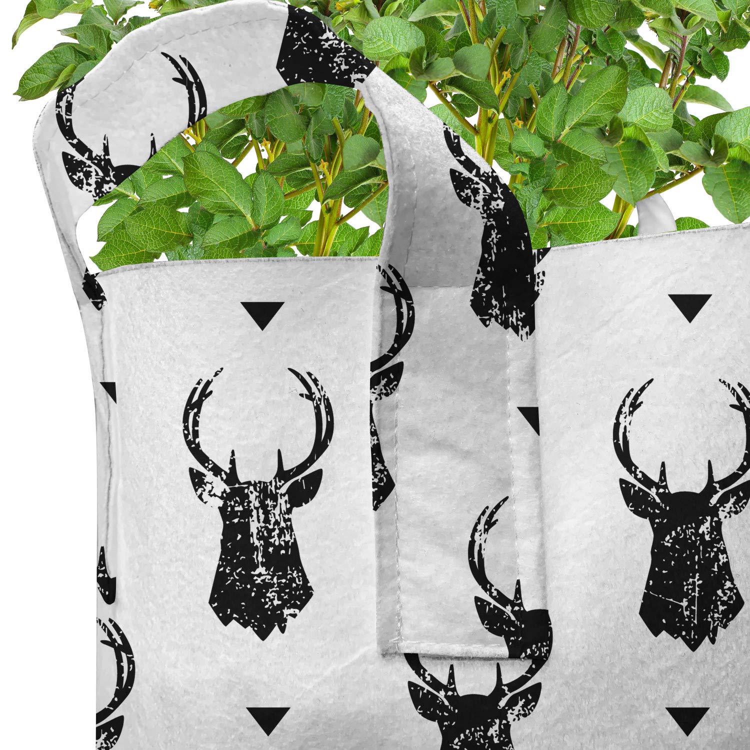 Ambesonne 5-Pack 7 Gallon Deer Print Heavy Duty Fabric Grow Bags with Handles - Monochrome Animal Design Plant Pots for Indoor/Outdoor Gardening, Vegetables, Flowers & Herbs