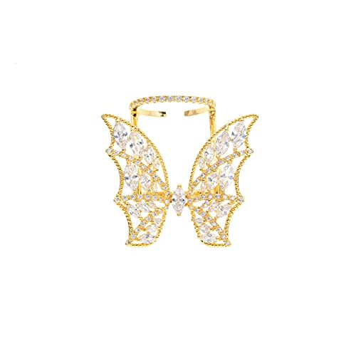 Elegant Adjustable Butterfly Ring for Women - Gold Plated Cubic Zirconia Jewelry, Sparkling Sterling Silver Statement Ring - Perfect for Date Night, Wedding & Special Occasions