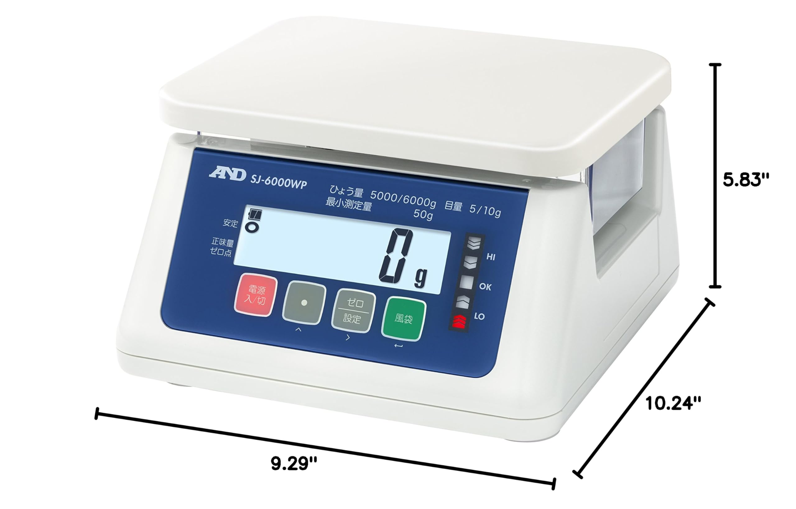 A&D Weighing SJ-6000WP 6kg Precision Washdown Bench Scale - 0.0002kg Accuracy, Legal for Trade - Ideal for Commercial Kitchens, Labs & Industrial Use