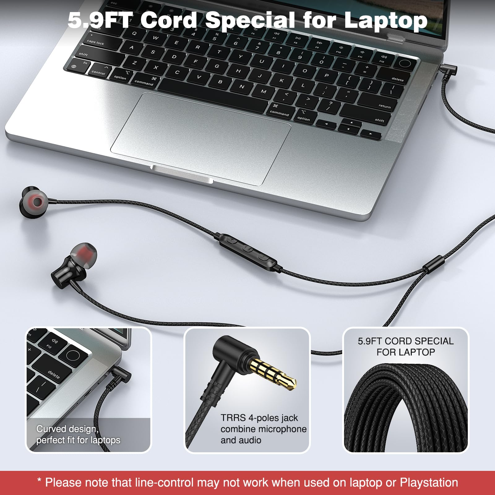 ASKUBSKU 3.5mm Wired Earbuds with Microphone - 5.9ft Tangle-Free Cord, Noise Cancelling Headphones, HiFi Stereo Sound & Volume Control - Perfect for Laptop, Chromebook, PC, Gaming & Office Work