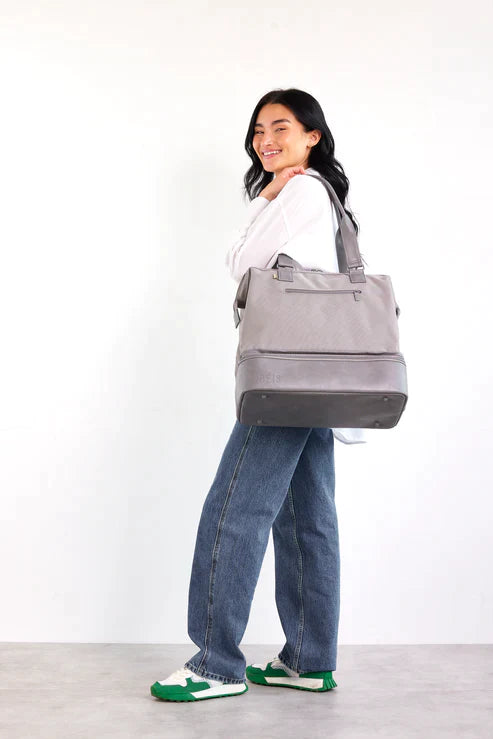 Grey Convertible Mini Weekender Bag - Stylish & Compact Travel Duffel for Weekend Getaways, Gym, Work & Overnight Trips