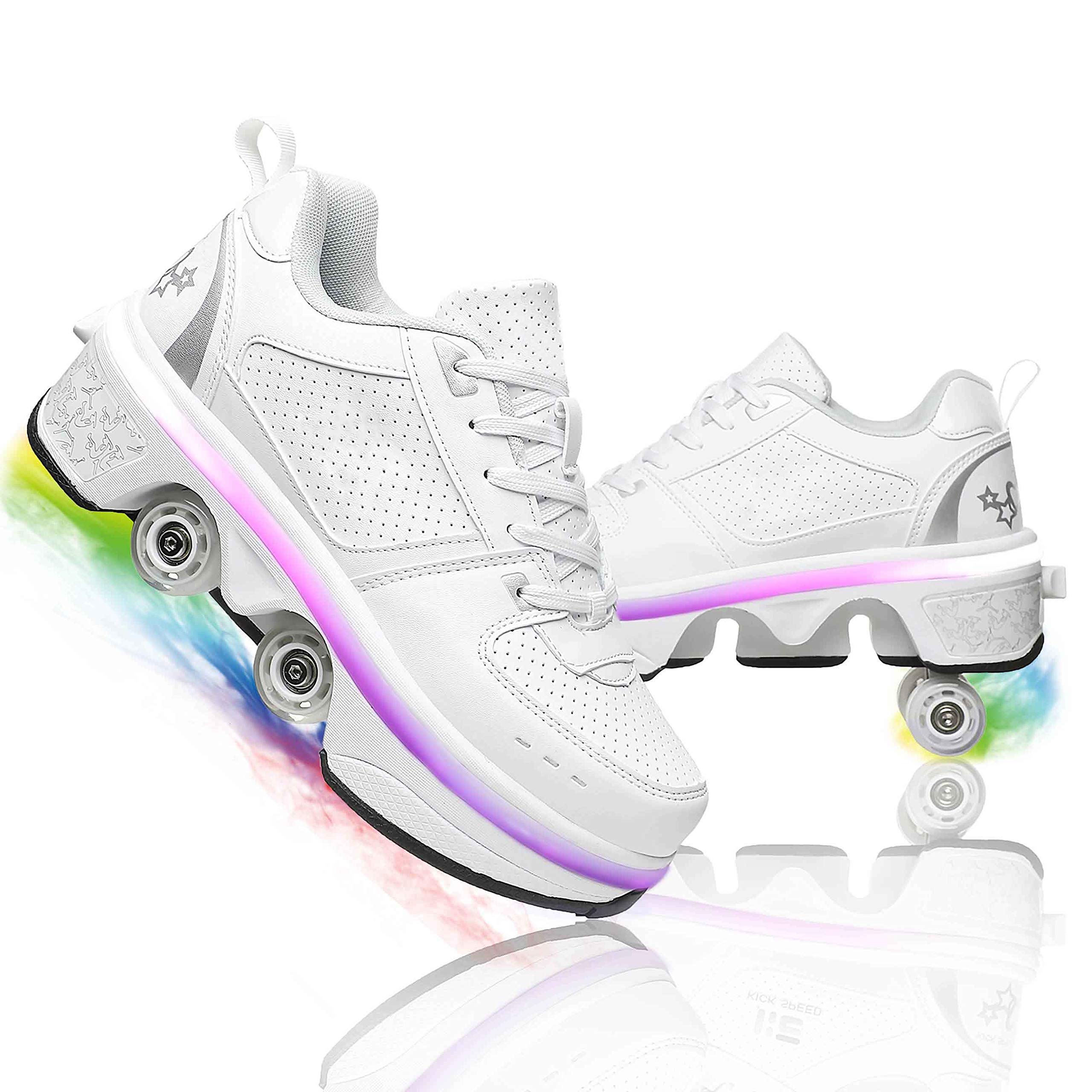 Convertible Roller Skates Shoes for Women & Men - Retractable Wheels for Parkour & Skating | Boys & Girls Roller Skate Shoes | Perfect for Outdoor Fun, Fitness & Urban Commuting