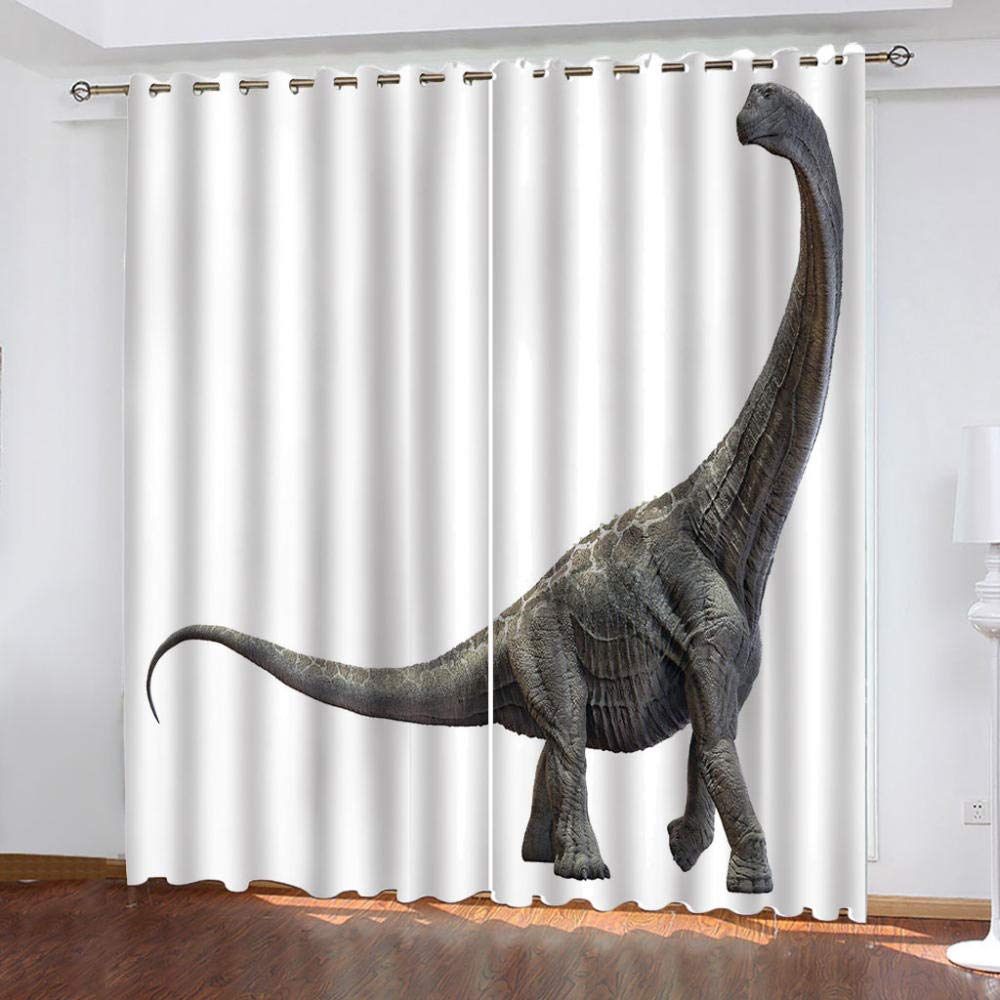 LILYXIN 3D Dinosaur Blackout Curtains for Kids Room - Thermal Insulated Energy Saving Window Treatments, 55x102 Inch (2 Panels) - Grey Animal Print Nursery Decor for Boys & Girls Bedroom, Perfect for Daytime Naps & Light Blocking