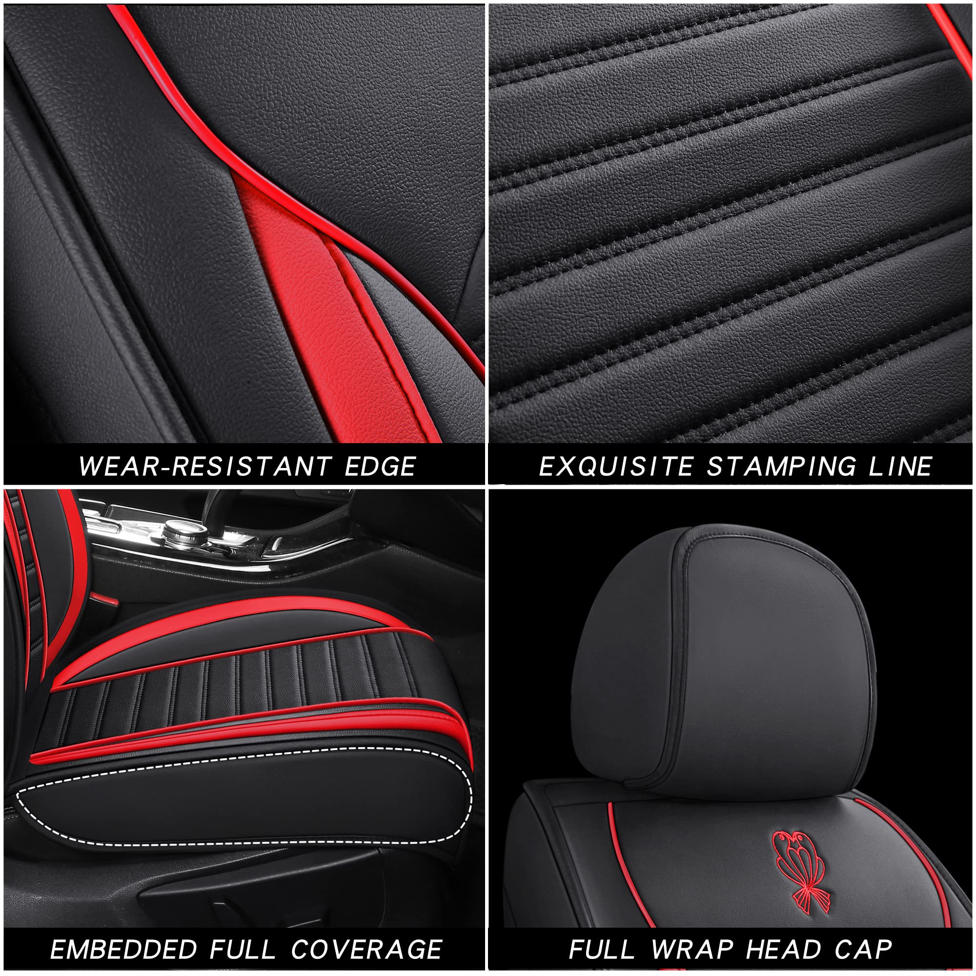 Premium Universal Leather Car Seat Covers Full Set - Non-Slip Waterproof Auto Seat Protectors for Cars, SUVs & Trucks (Black & Red) | Perfect for Daily Commutes, Road Trips & Pet Protection