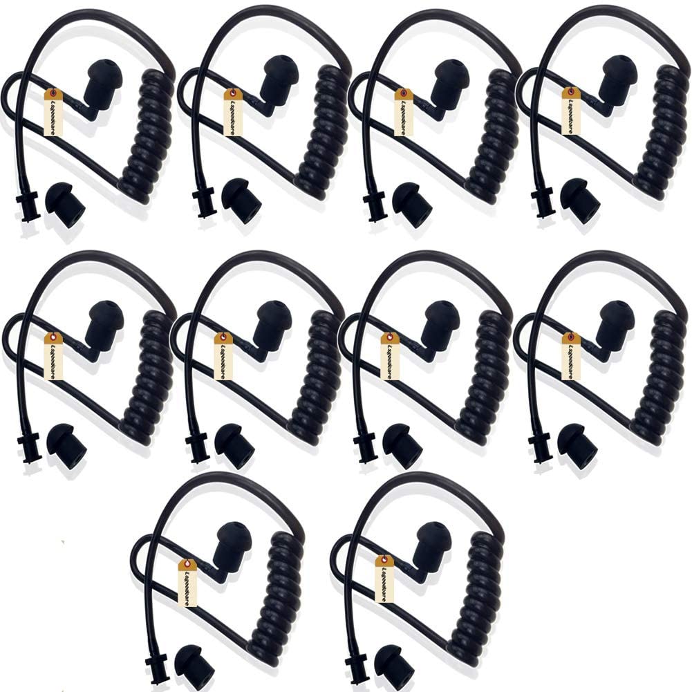 10Pcs Replacement Coil Audio Tube with Mushroom Earbud Tips - Compatible with Motorola, Midland, Kenwood Two-Way Radios & Surveillance Headsets - Durable Black Acoustic Tube for Clear Communication in Security, Construction & Outdoor Activities