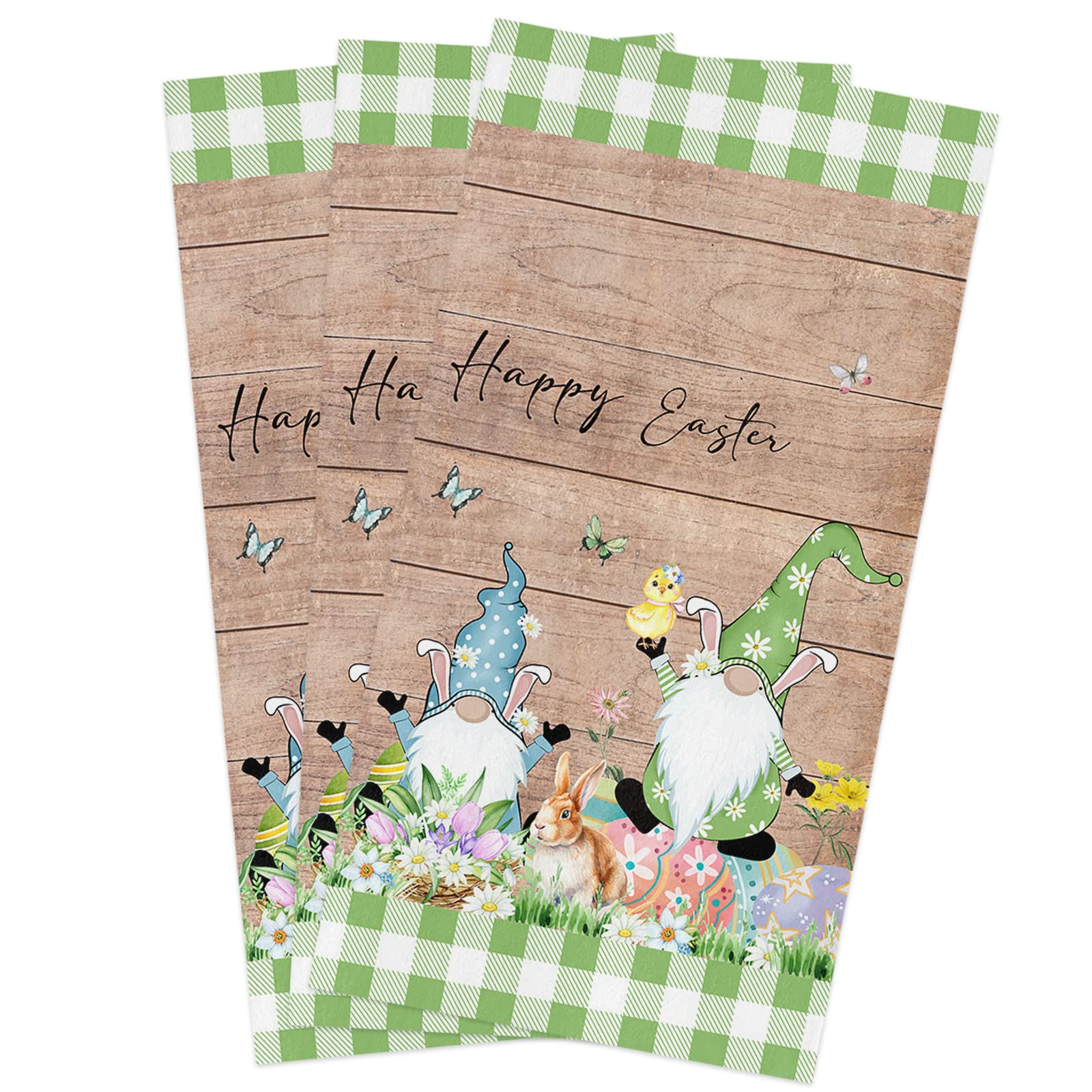 Easter Gnome Kitchen Towels 3 Pack - Soft Absorbent Cotton for Kitchen & Bathroom