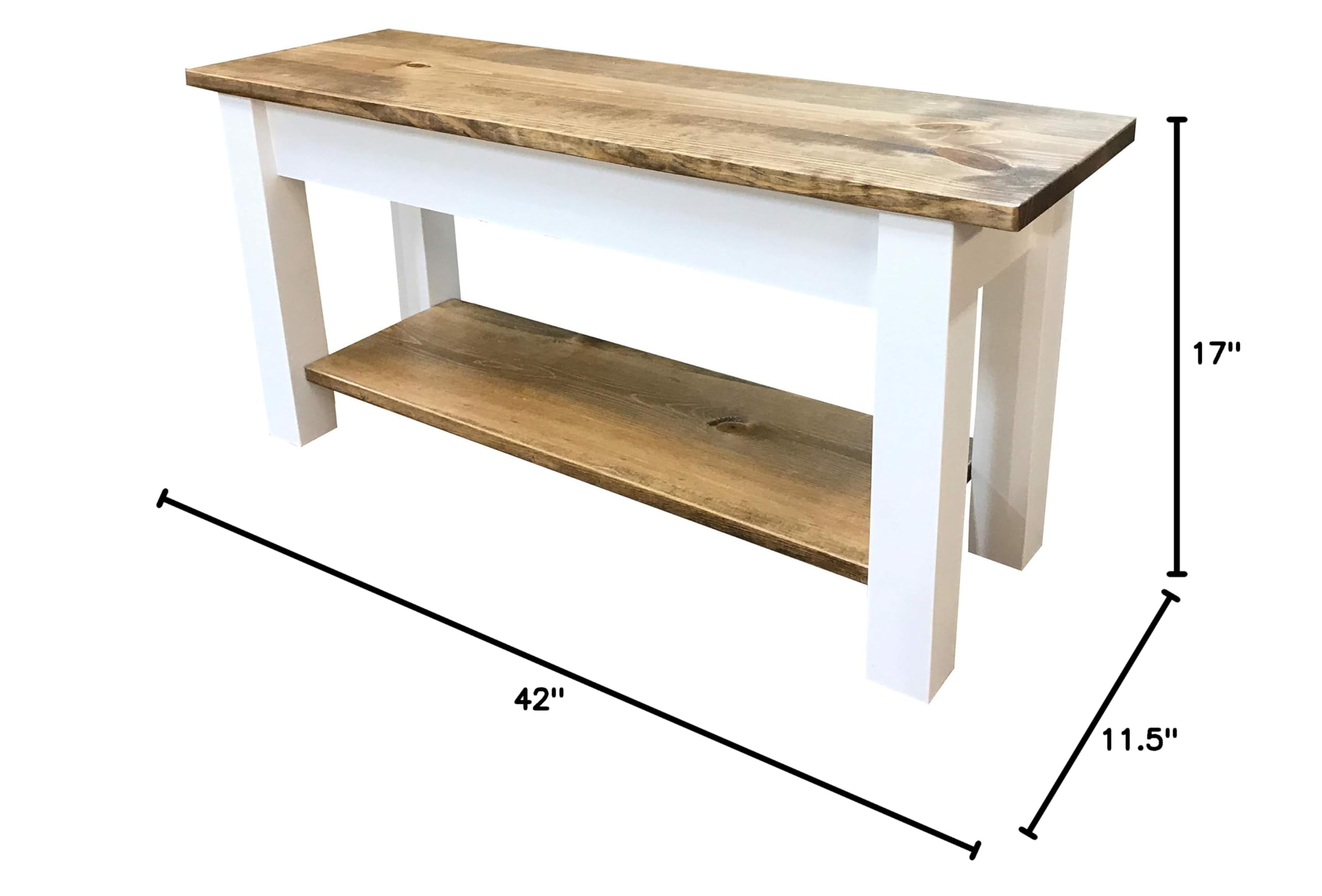Ambler Wooden Bench with Shelf - 42 Inch Storage Bench for Entryway, Living Room, and Bedroom - Rustic Home Decor & Functional Seating Furniture