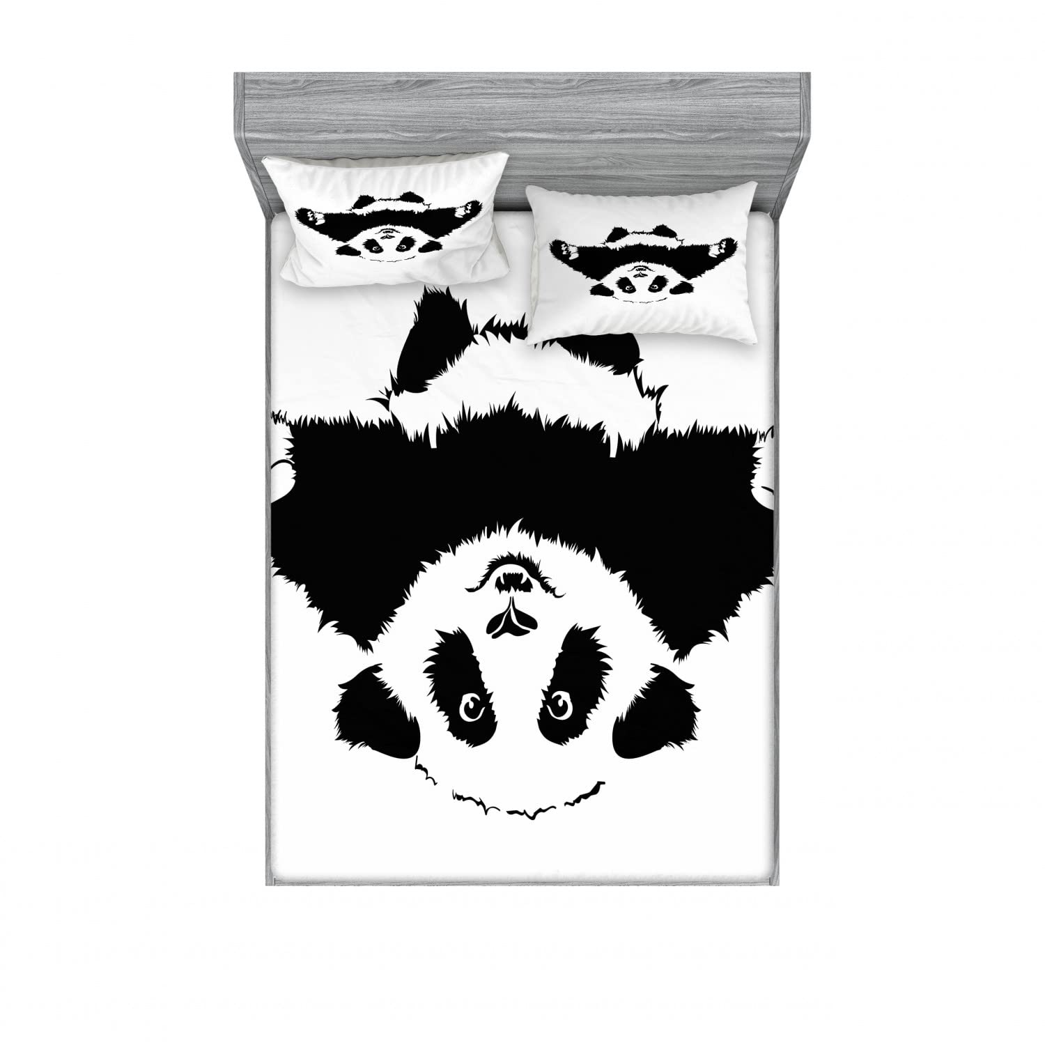 Ambesonne Panda Hug 2-Pack Full Size Fitted Sheet Set with 4 Pillow Shams - Black & White Animal Print Bedding for Kids & Adults - Perfect for Nursery, Dorm Room or Cozy Bedroom Decor