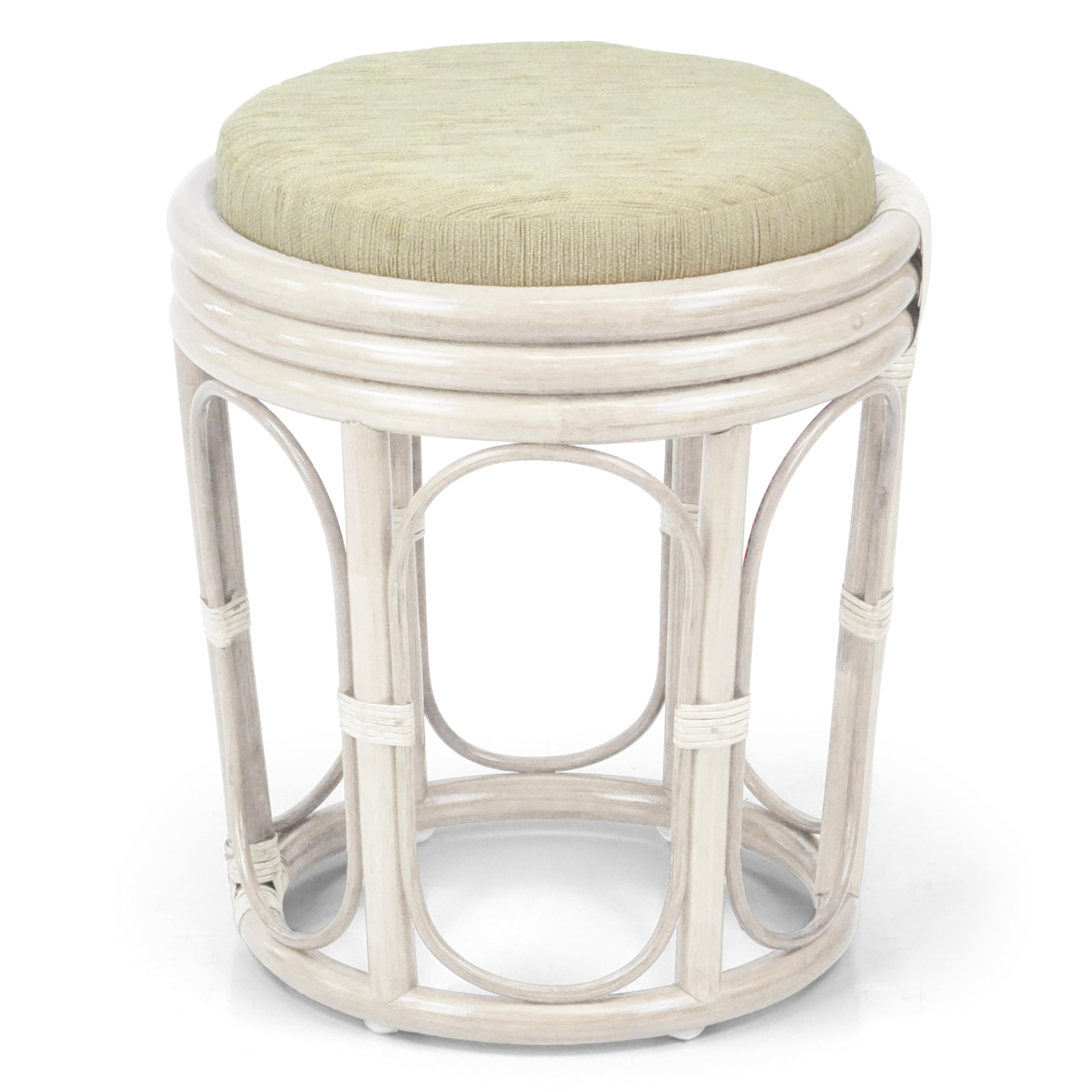 Handmade Rattan Wicker Vanity Stool - Fully Assembled White Wash Bedroom Seat for Makeup, Dressing & Home Decor