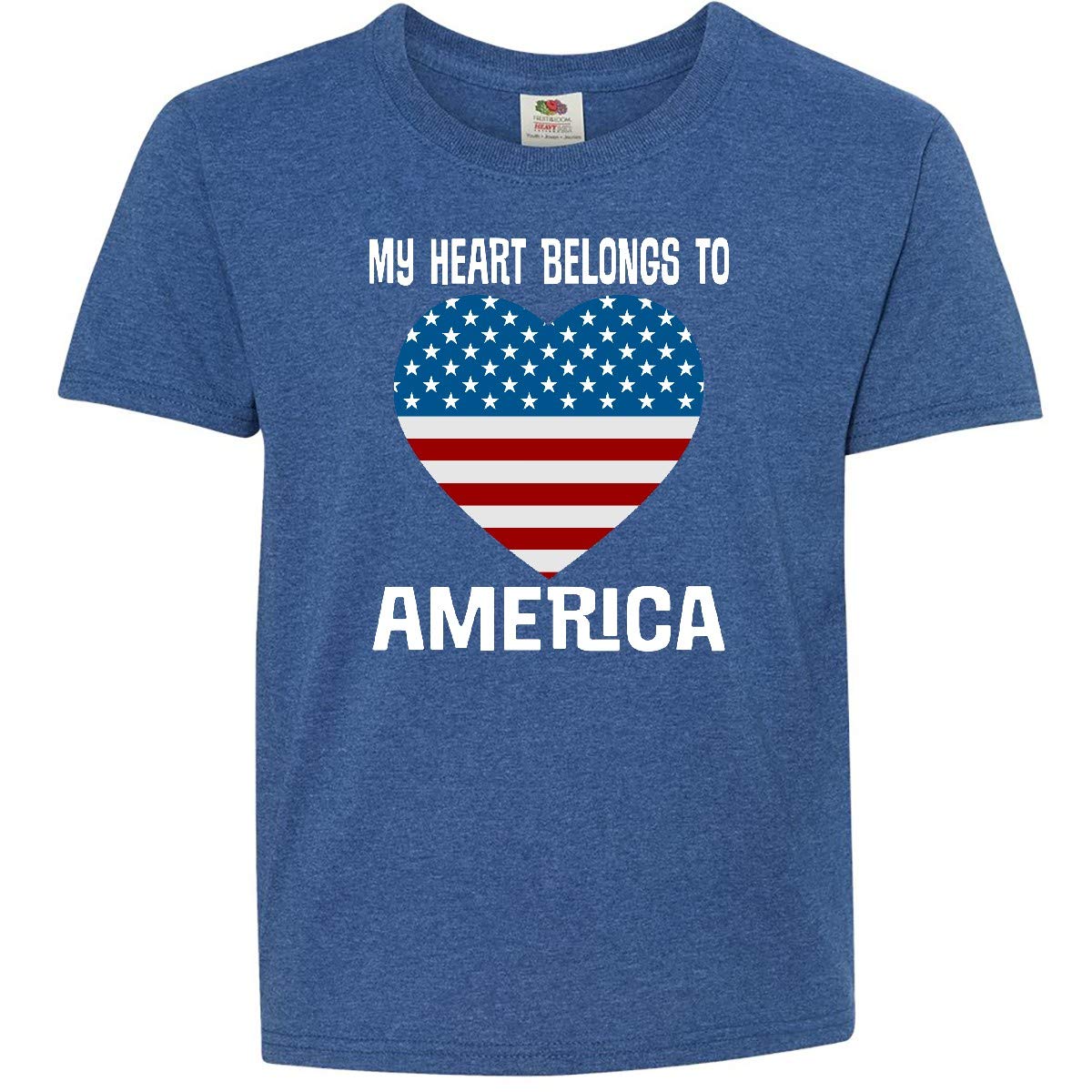 Inktastic USA Patriotic My Heart Belongs to America Youth T-Shirt - American Flag Graphic Tee for Kids & Teens - Perfect for 4th of July, Memorial Day & Patriotic Events