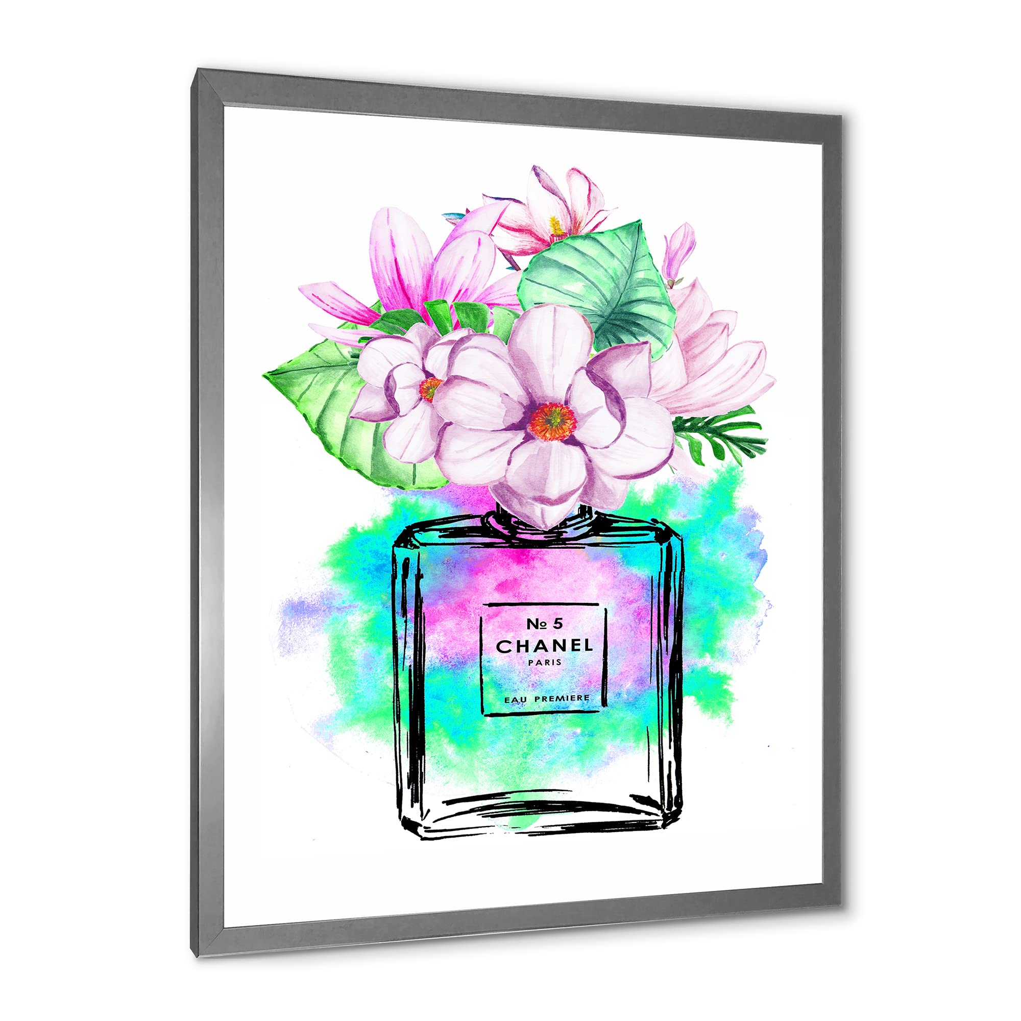 DesignQ Chanel No.5 Perfume Modern Framed Wall Art - Elegant Home Decor for Living Room, Bedroom & Office