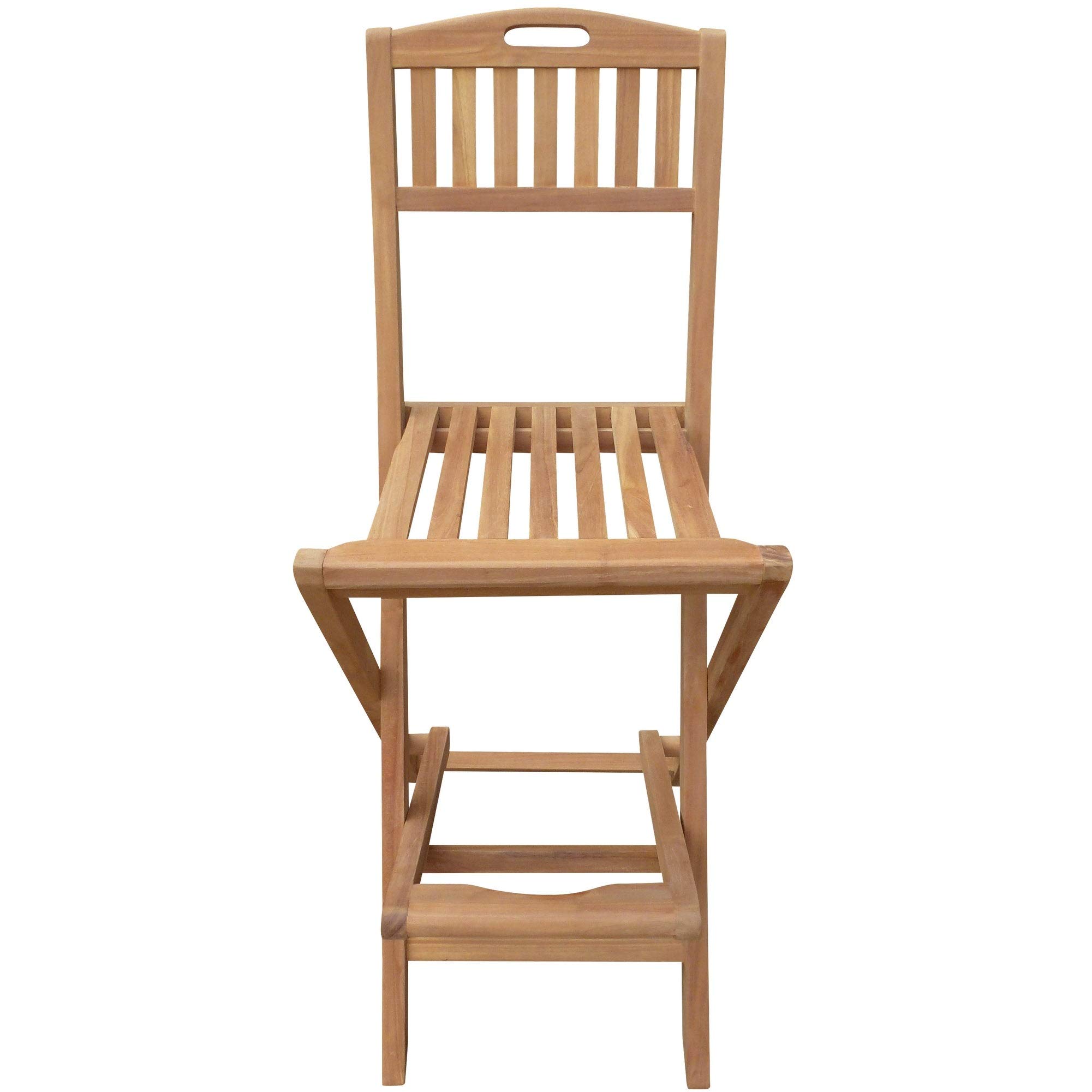 Premium Teak Wood Folding Bar Stool - Weather-Resistant Outdoor Stool with Carry Handle for Beachside, Patio & Backyard Use - Traditional Brown Design