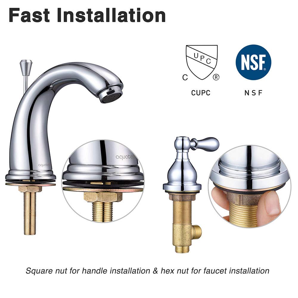 Aquaterior 8 Inch Widespread Bathroom Faucet - 3 Hole Undermount Sink Faucet with 2 Handle Mixer Taps & Drain - Chrome Finish - CUPC, CEC, NSF Certified - Perfect for Modern Bathroom Vanities & Powder Rooms