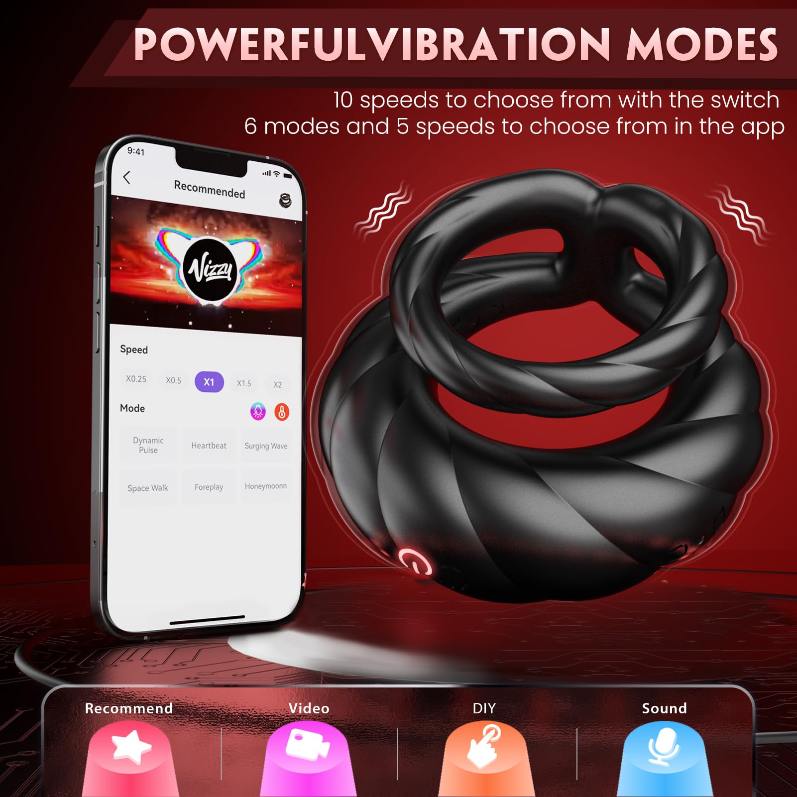 Premium Vibrating Cock Ring for Men - 10 Powerful Vibration Modes, Durable Penis Ring Enhancer for Longer & Stronger Erections - Couples Sex Toy for Intimate Play & Enhanced Pleasure - Perfect for Date Nights & Spicing Up Relationships